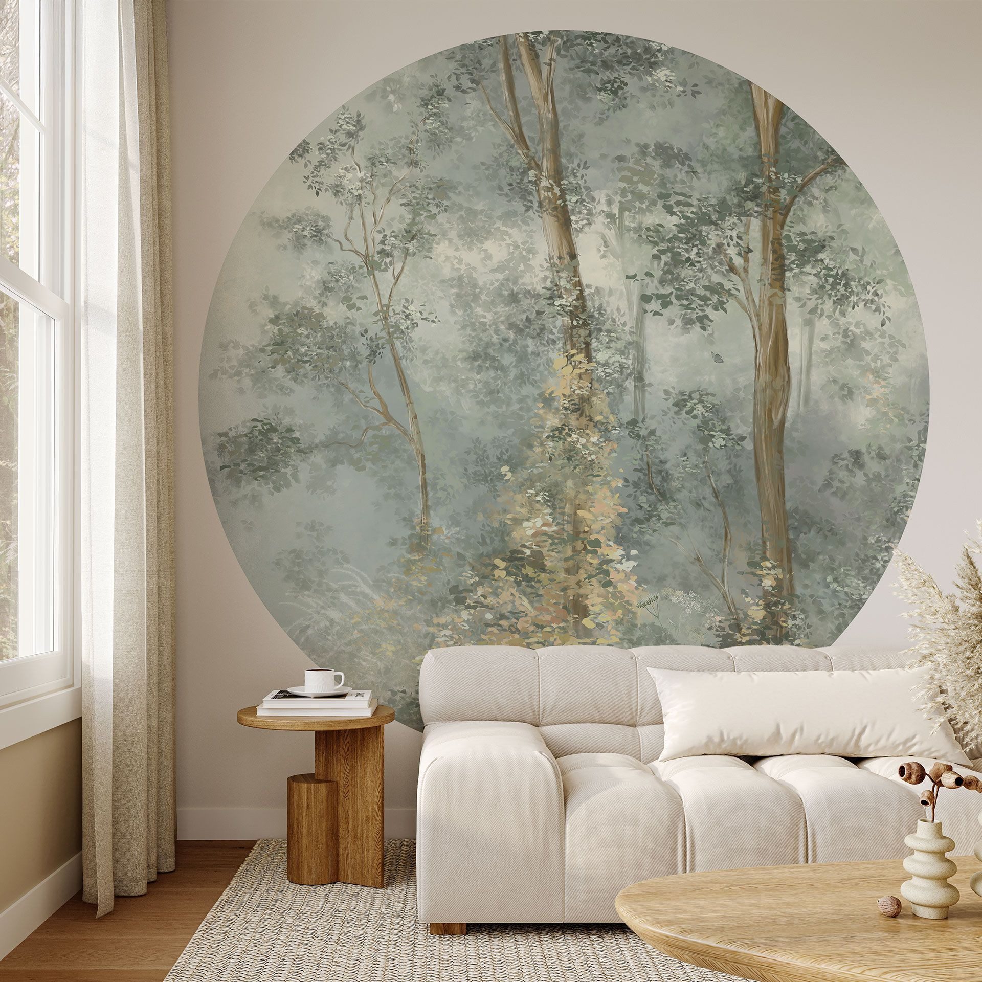 K&L Wall Art Fototapete selbstklebend Vliestapete Blumen Wandbild rund Vintage Natur Wanddeko, floral, bedruckt, selbstklebende Tapete