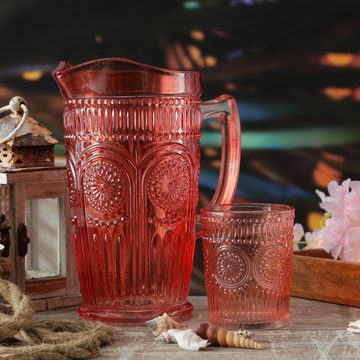 MARELIDA Glas Trinkglas rot 280ml Wasserglas Saftglas Vintage Boho Blumenmuster, Glas