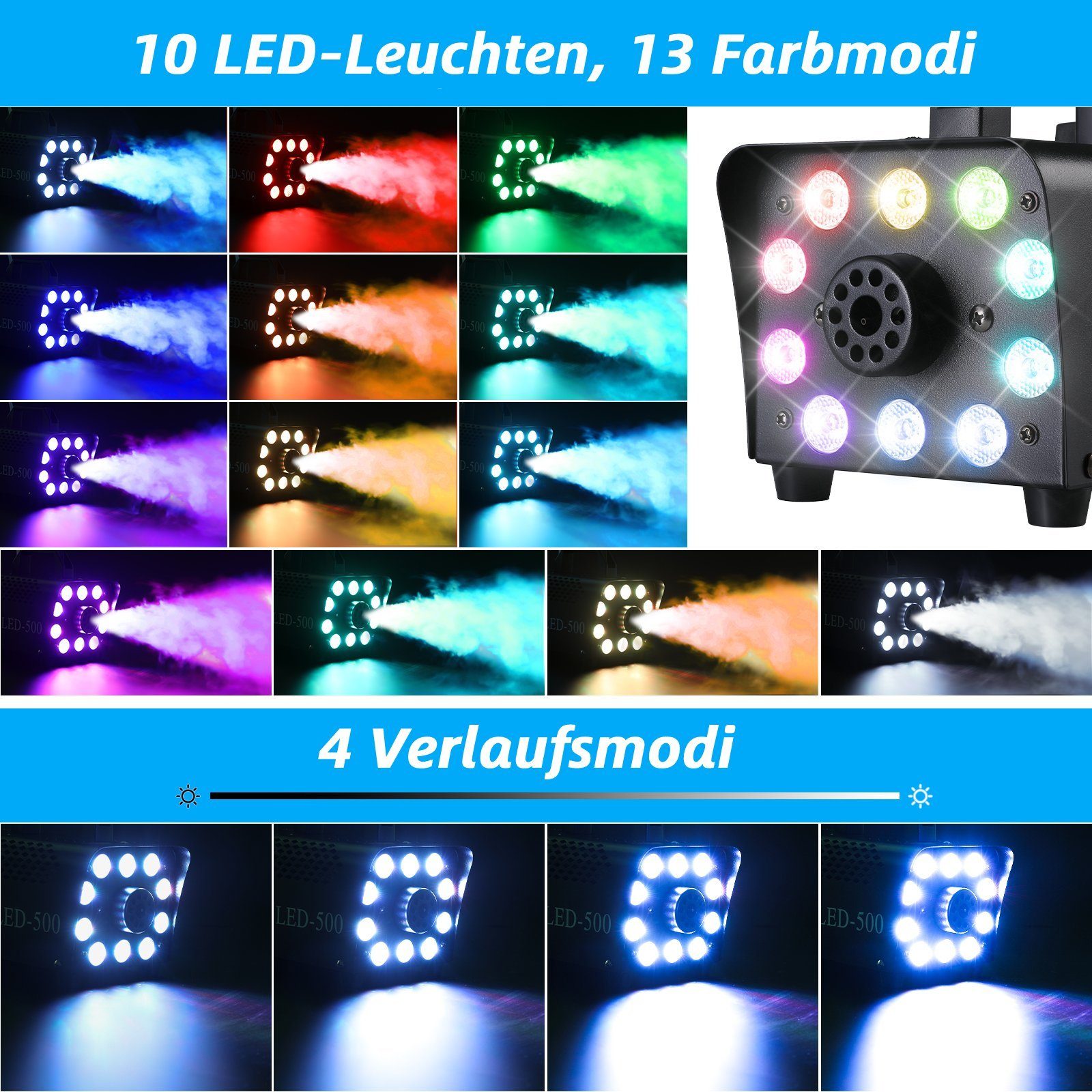 TLGREEN Discolicht Nebelmaschine Mini, Smoke Machine mit RGB Effekt, für Halloween Weihnachten DJ Party