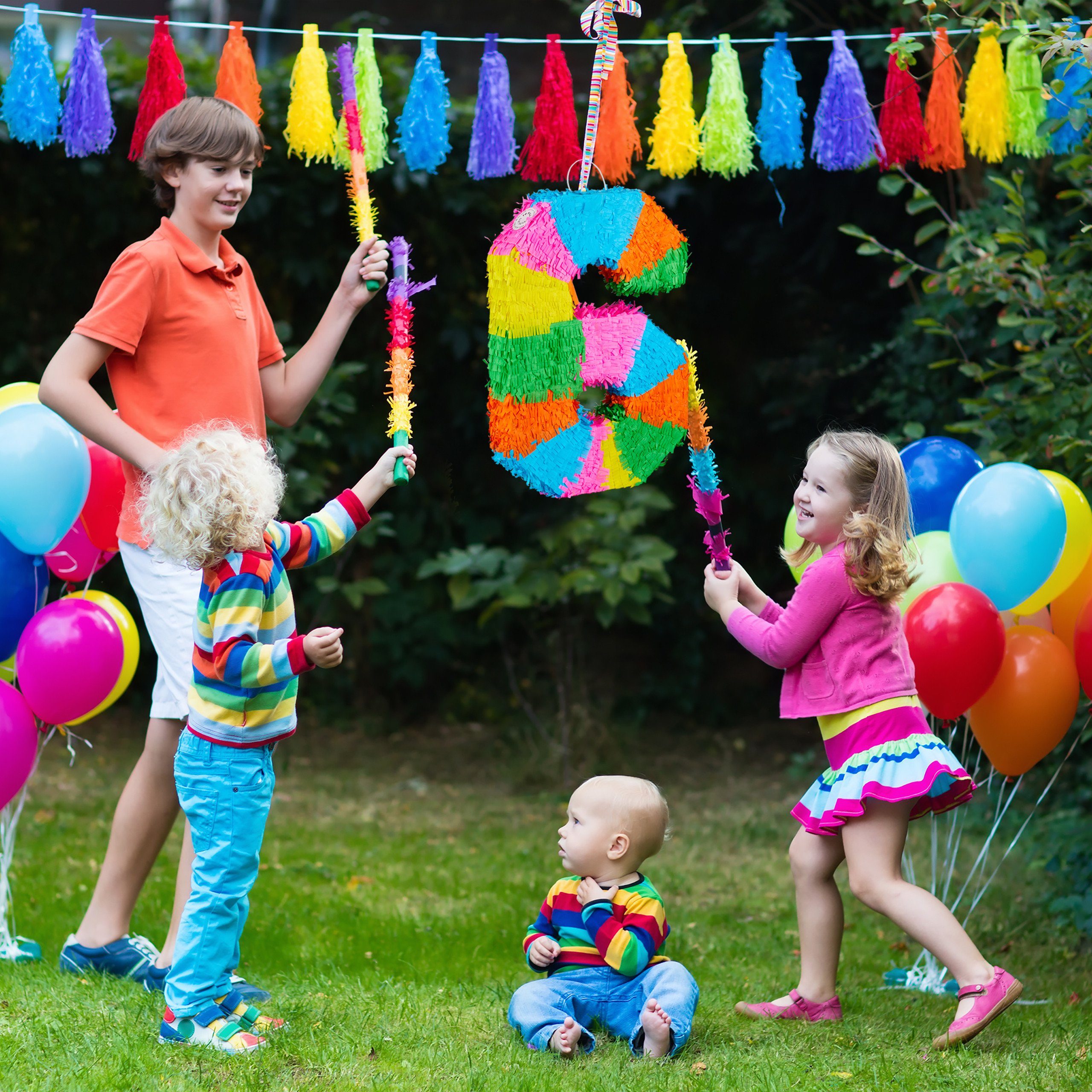 Hellblau Pinata Zahl, Gelb Partyzubehör relaxdays 6 Geburtstag Orange Aufblasbares