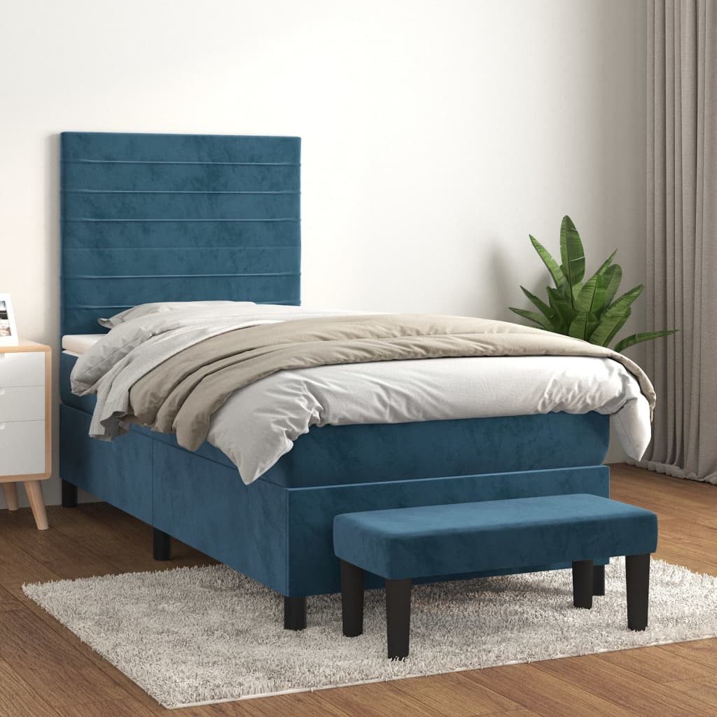 vidaXL Boxspringbett, Boxspringbett mit Matratze Dunkelblau 90x200 cm Samt günstig online kaufen
