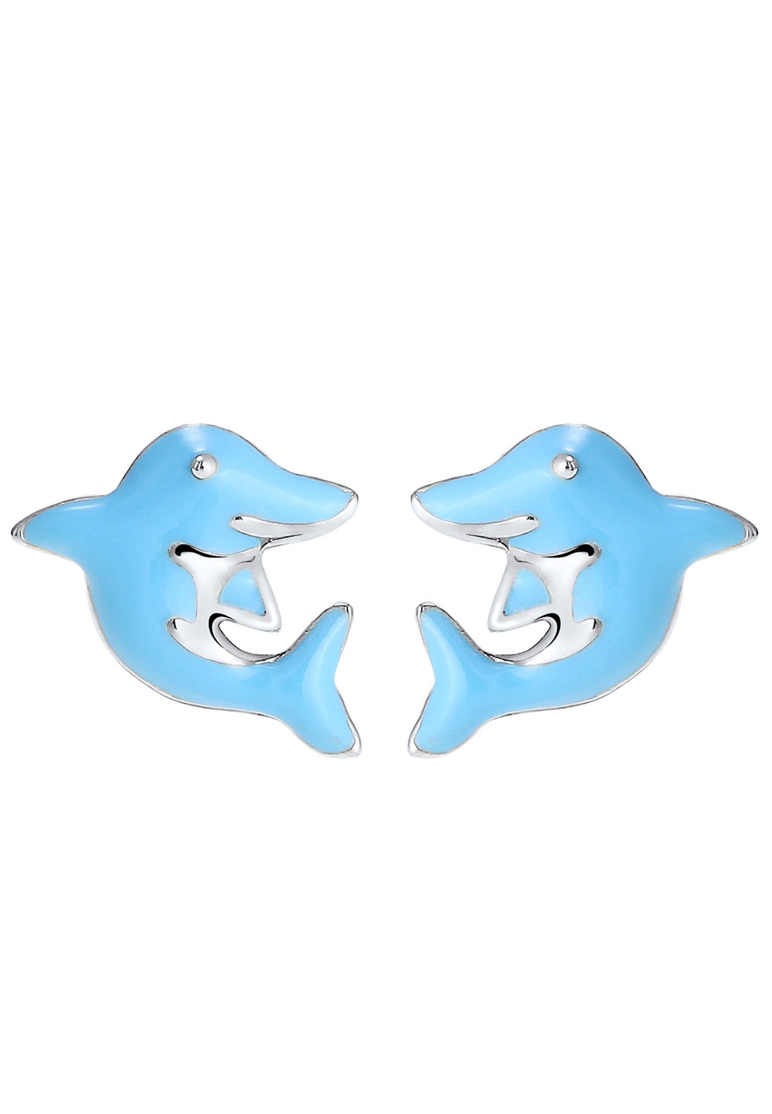 Paar Ohrstecker Emaille Elli Kinder Delfin Tier Sterling Silber, Delfin 925