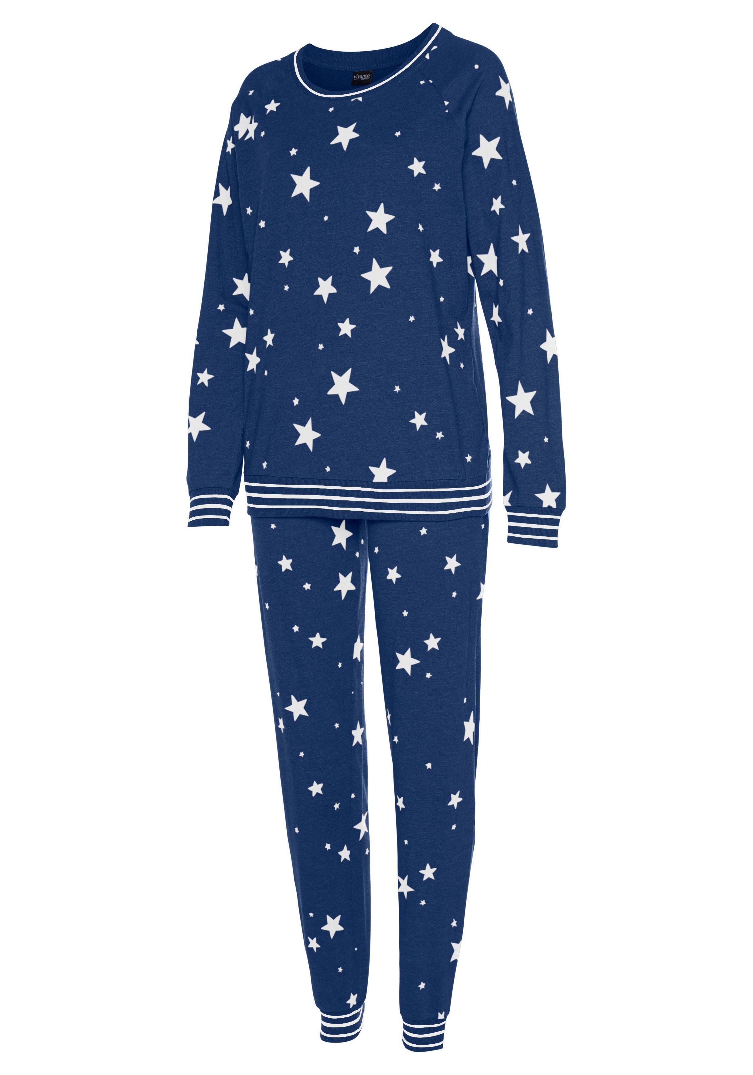 mit 1 (2 dunkelblau-gemustert Stück) Dreams Pyjama Sternedruck tlg., Vivance