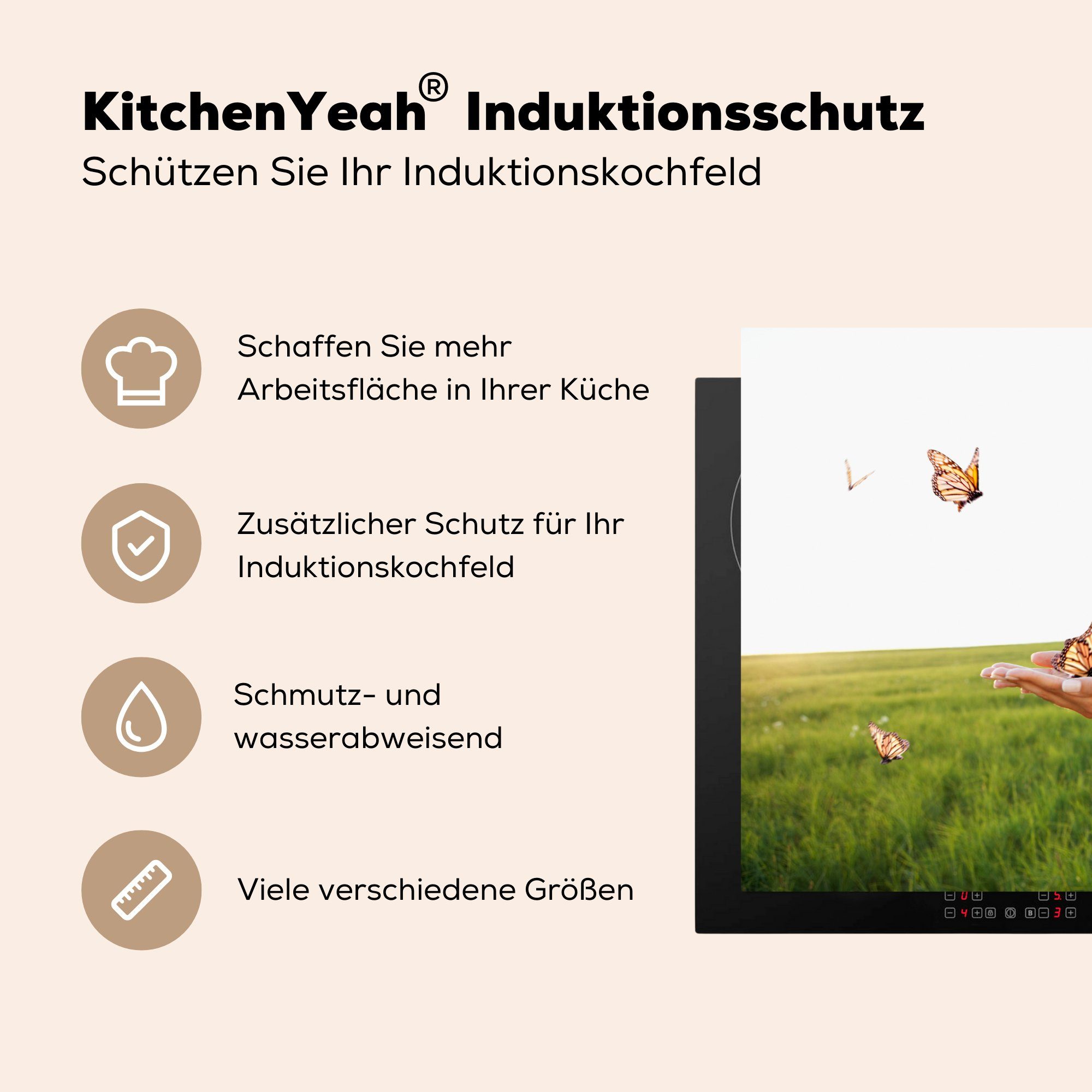 Induktionskochfeld cm, Schmetterlingen, den (1 Herdblende-/Abdeckplatte Schutz tlg), Vinyl, 81x52 küche, für die Frau MuchoWow Ceranfeldabdeckung zwischen