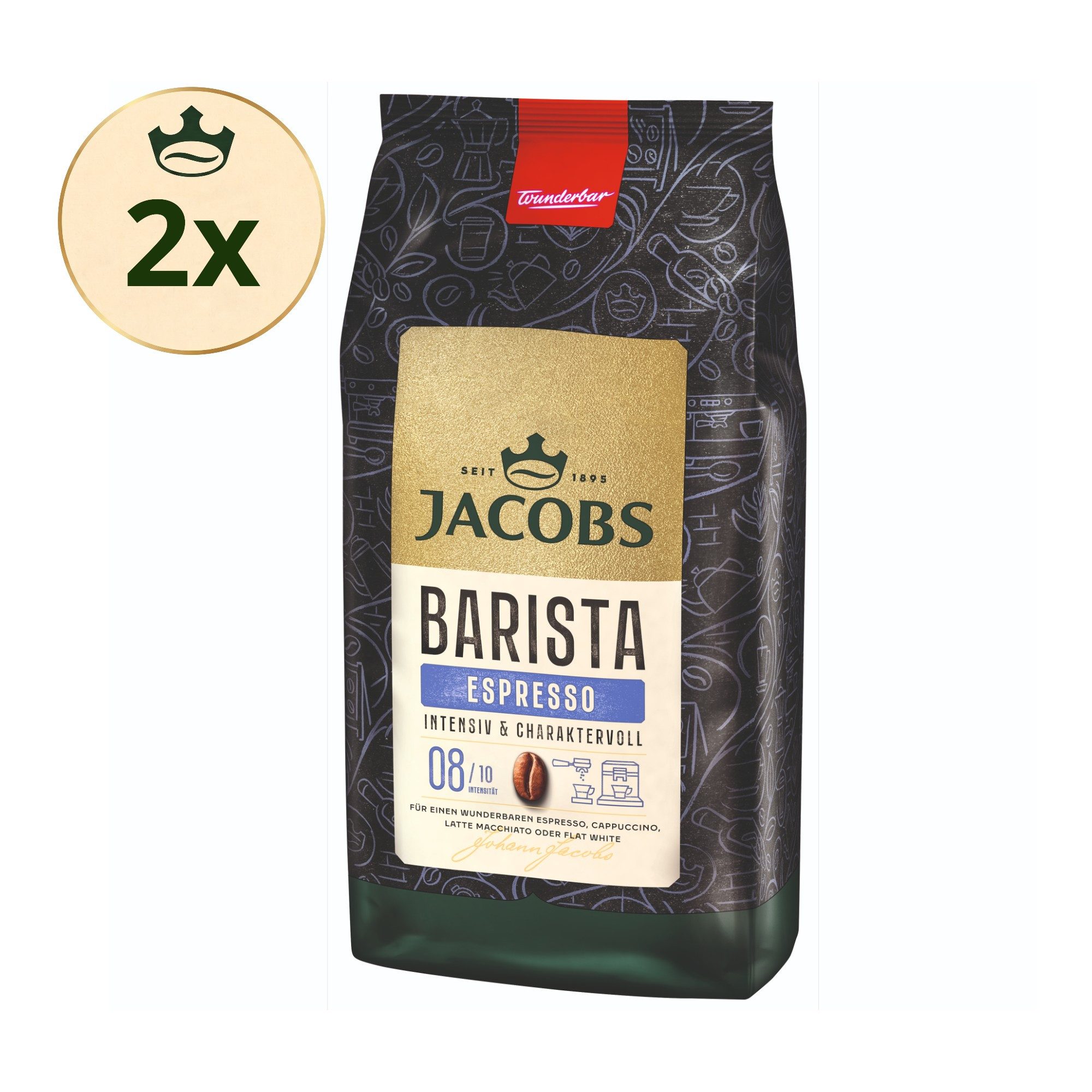 JACOBS Kaffee Kaffeebohnen Barista Editions Espresso ganze Bohne 2 x 1kg = 2kg, 2000 g, (Packung, 2er Pack)