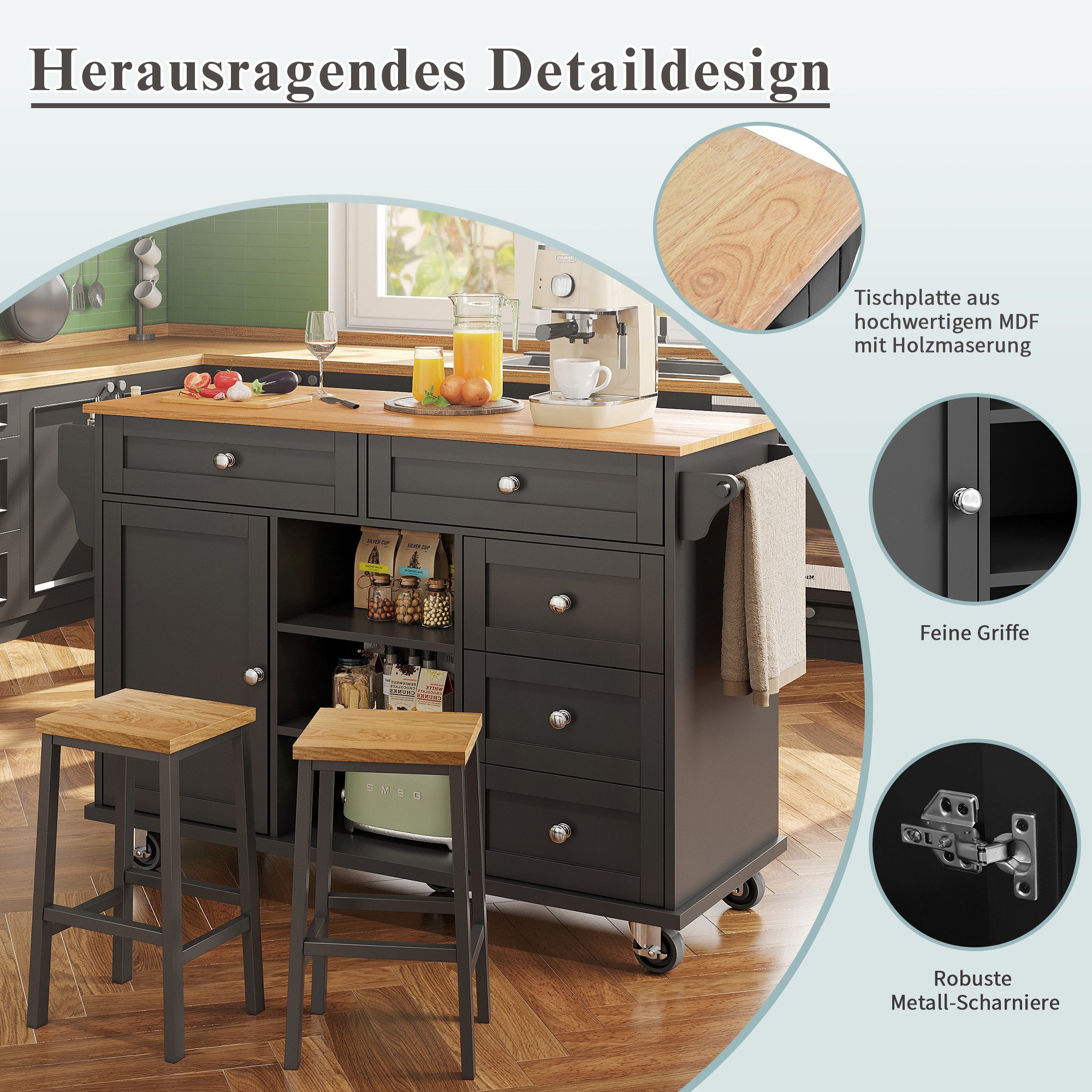 i@home Küchenwagen Sideboard, Schubladen-Aufbewahrungsschrank-Kombination, günstig online kaufen