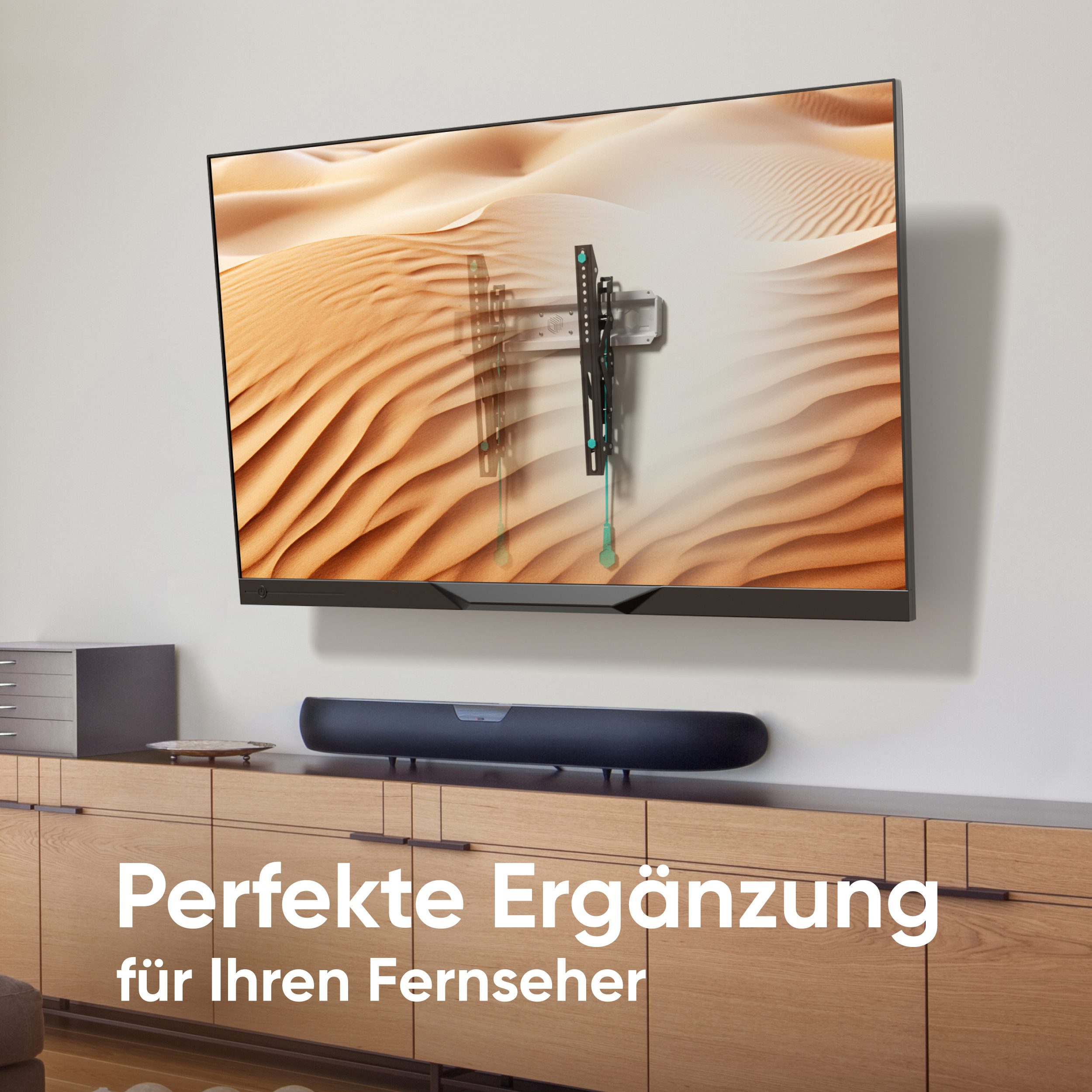 ONKRON TV-Wandhalterung 32-70 Zoll, bis 60 kg, VESA 75x75-400x400, TM5-BW, (bis 70 Zoll, neigbar, flach, dünn, Click’n’Pull-System, Wasserwaage)