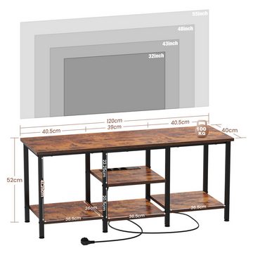 Dripex Lowboard TV Schrank mit LED und Steckdosen Lowboard Fernsehtisch, Retrobraun, 120x40x52 cm, für Fernseher bis zu 55 Zoll