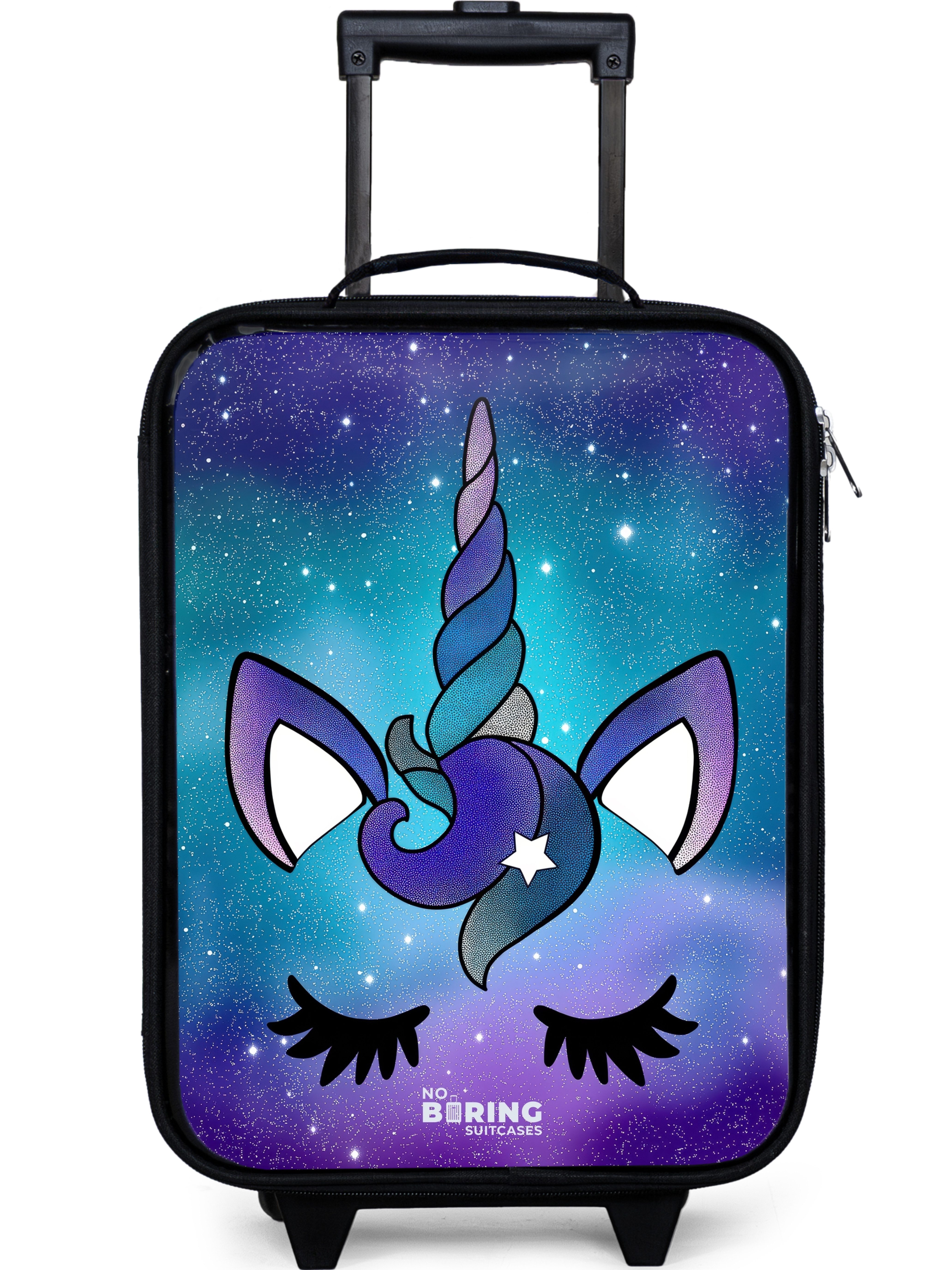 NoBoringSuitcases.com© Kinderkoffer mit leuchtende Räder - Lila Einhorn, 2 Rollen, Kinder Koffer Klein, Trolley Handgepäck, Reisekoffer