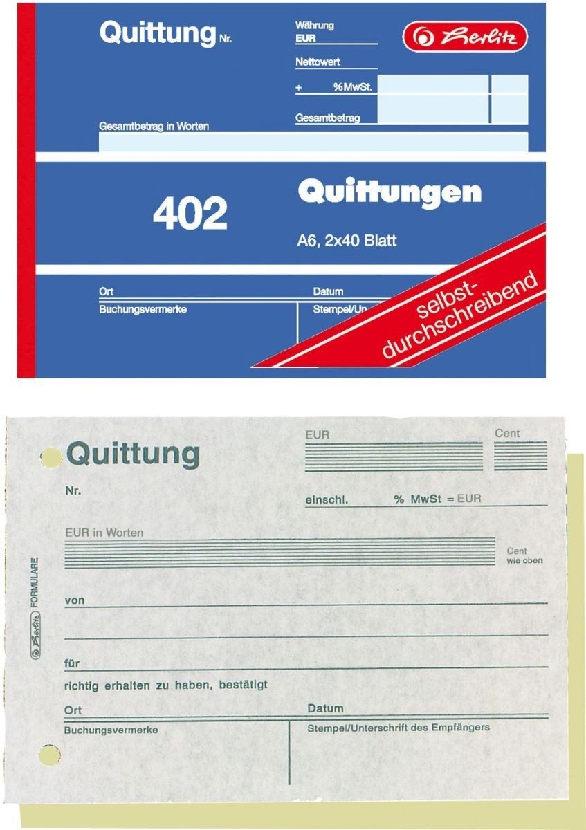 Formularblock Formularbuch Quittung A6 402 2x40 Blatt selbstdurchschreibend VE=4 St.