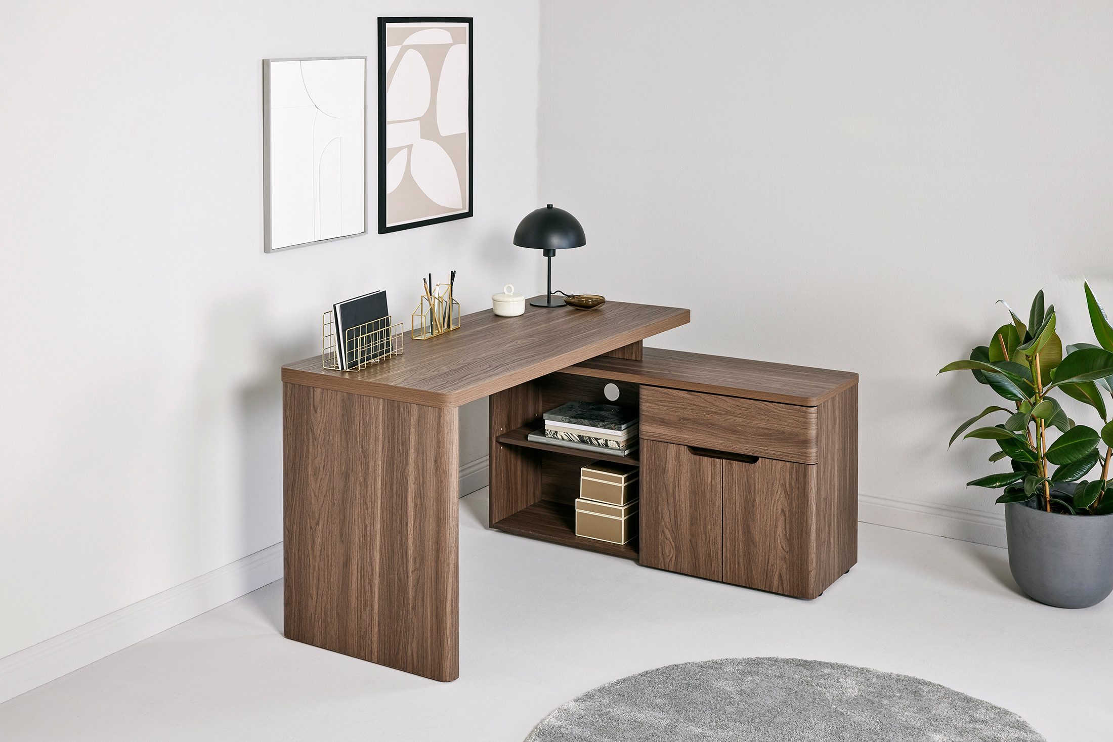 Jahnke Eckschreibtisch CU-LIBRE 150 E (1-St), wechselseitig montierbar, edel abgerundet, grifflos