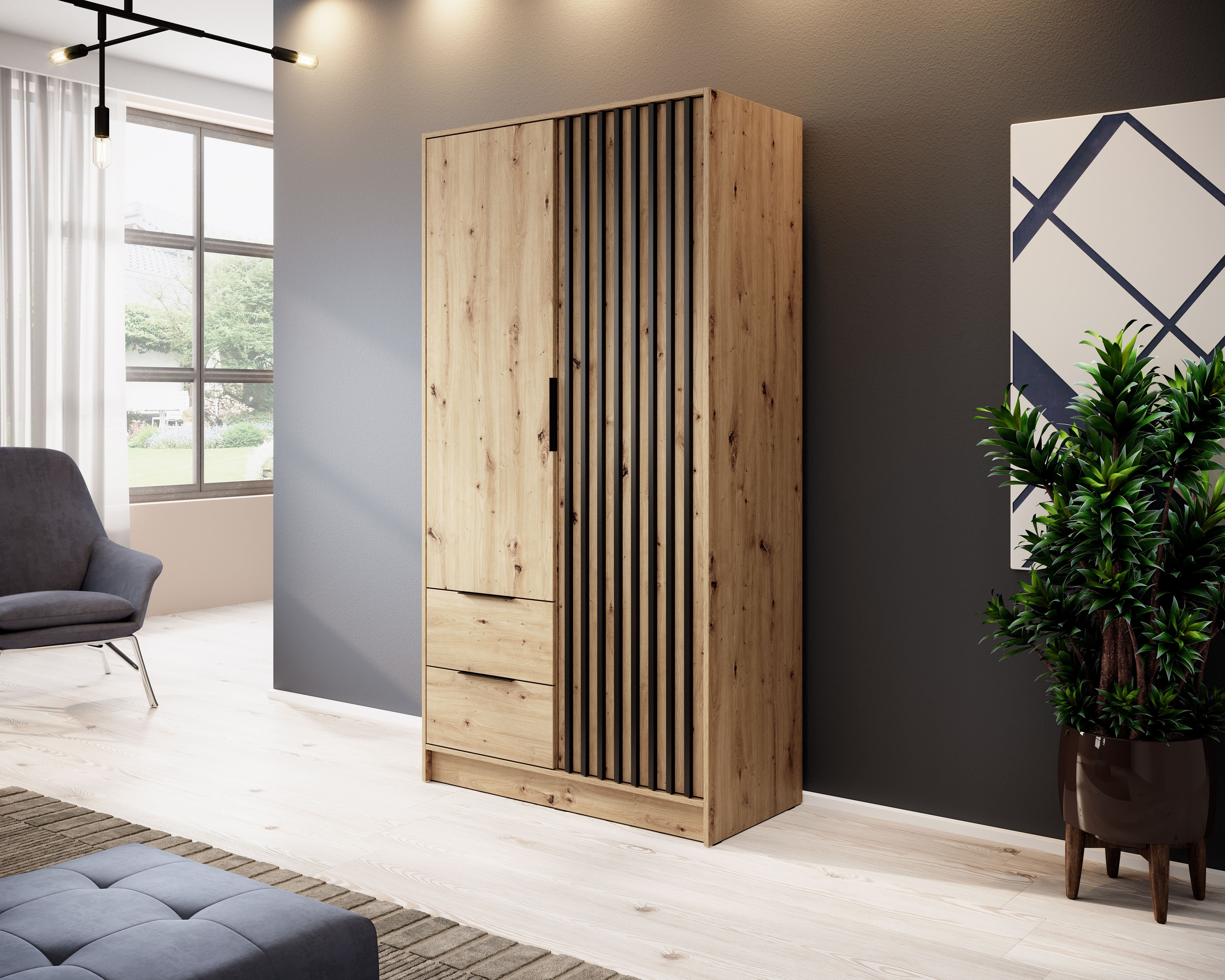 MOEBLO Kleiderschrank JOHN (Latten aus Holz, Loft Stil IndustrieSchrank Auf günstig online kaufen