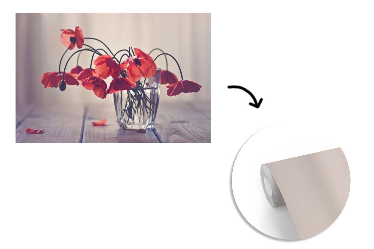 MuchoWow Fototapete Blumenstrauß aus Mohnblumen, Wohnzimmer, Matt, für Schlafzimmer, bedruckt, St), Wallpaper Vinyl Tapete (6 Kinderzimmer