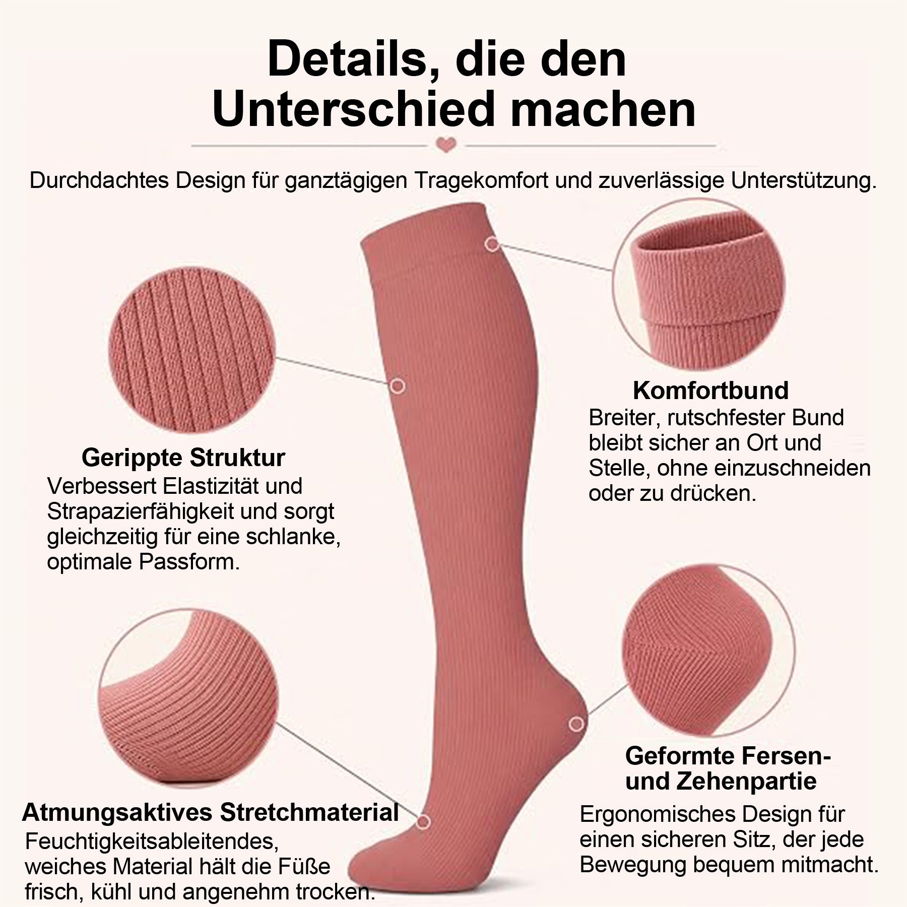 Keyura Kompressionsstrümpfe 8 Paar Kompressionsstrümpfe Damen und Herren, Kompressionssocken (20-30mmHg Stützstrümpfe Sport Kompressionssocken mit Elastisch, St – Bild 4 von 5