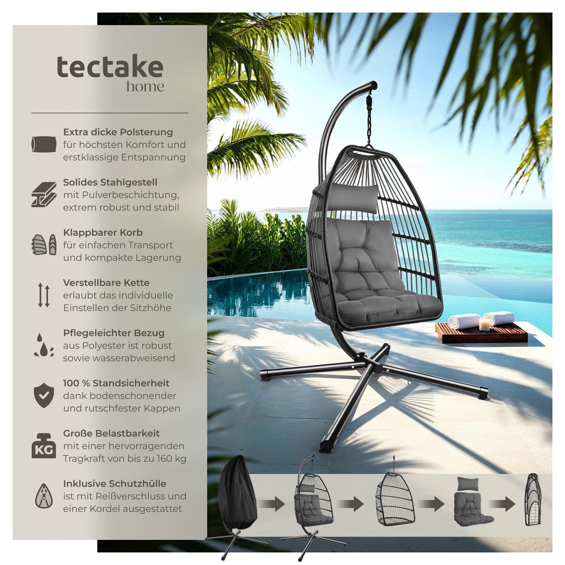 tectake Hängesessel Schaukelstuhl Ariane mit Gestell günstig online kaufen