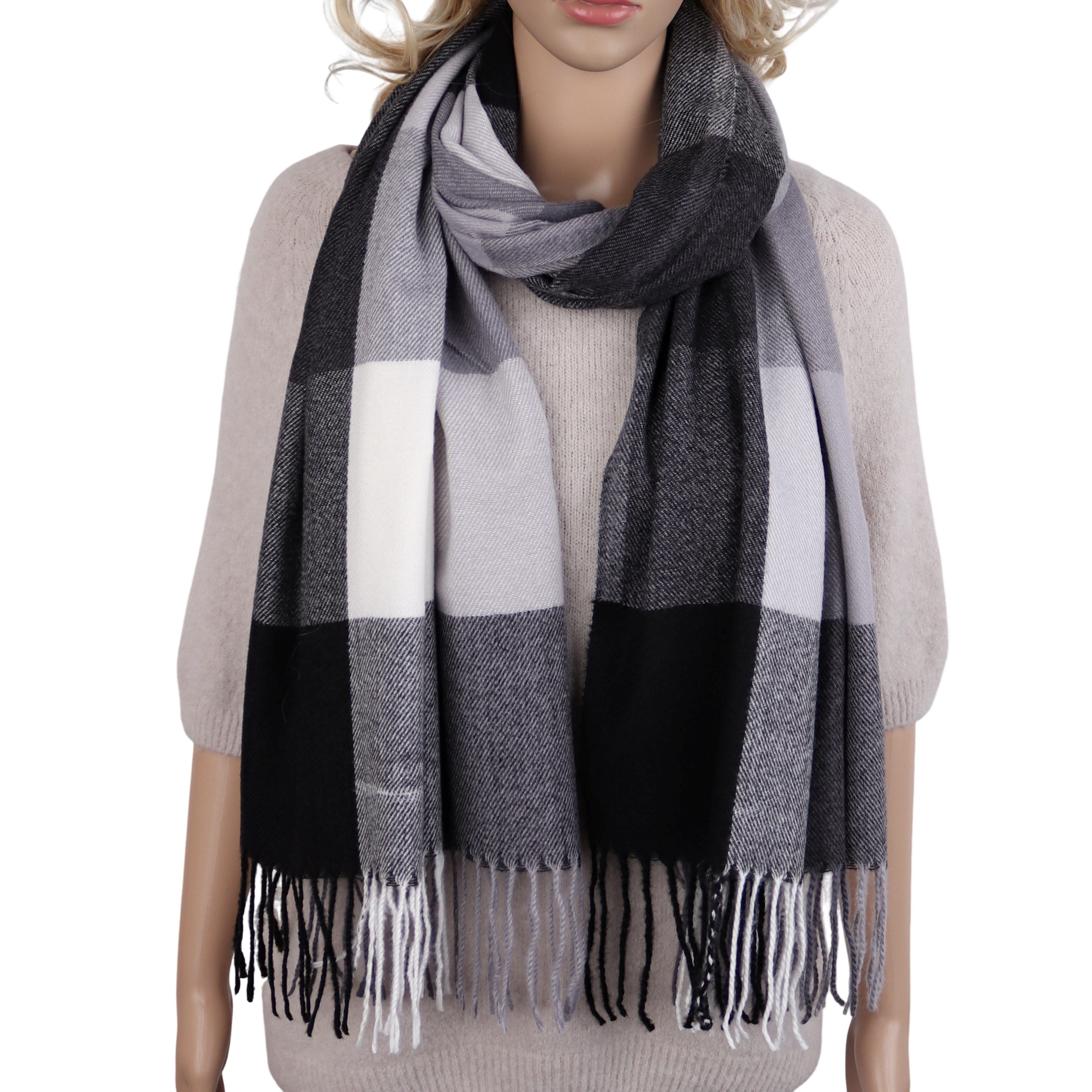 MIRROSI Modeschal weicher und warmer karierter Schal mit Fransen, 70x180cm, günstig online kaufen