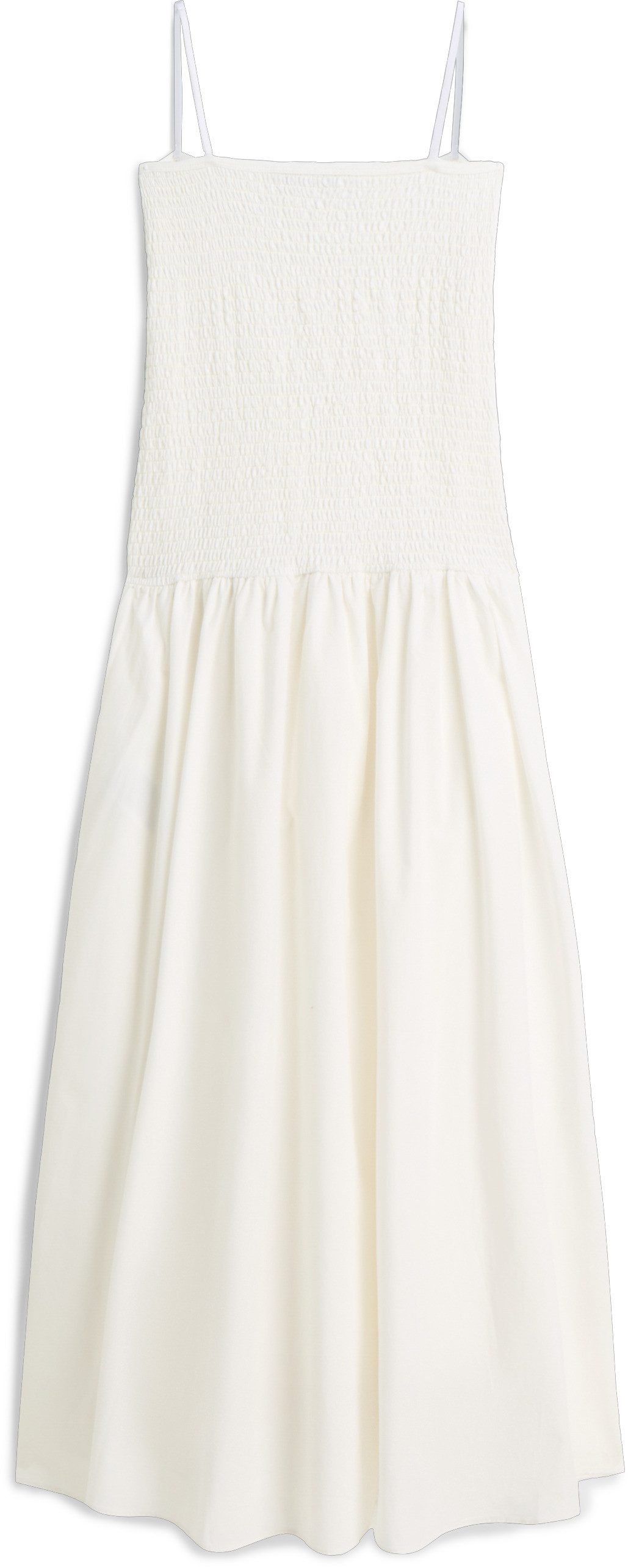 Tommy Jeans Trägerkleid TJW SMOCK FABRIC MIX MAXI DRESS Baumwolle, gesmoktes Oberteil, schmale Träger