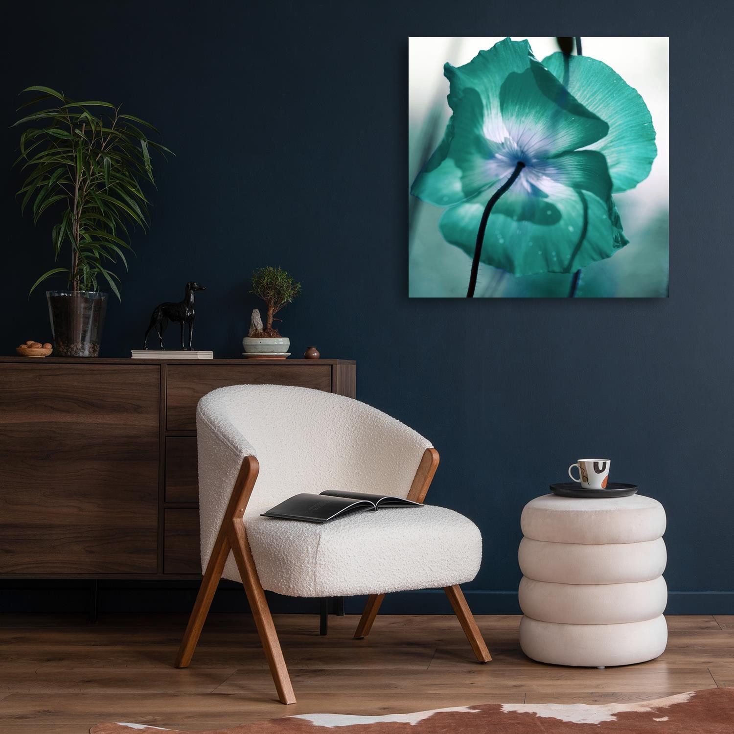 queence XXL-Wandbild Akustikbild Blüte in Türkis, Blumen, Blumenbilder, Natur (1 St), Einfache Akustiklösung ohne Baumaßnahme, Schalldämmung, Paneele
