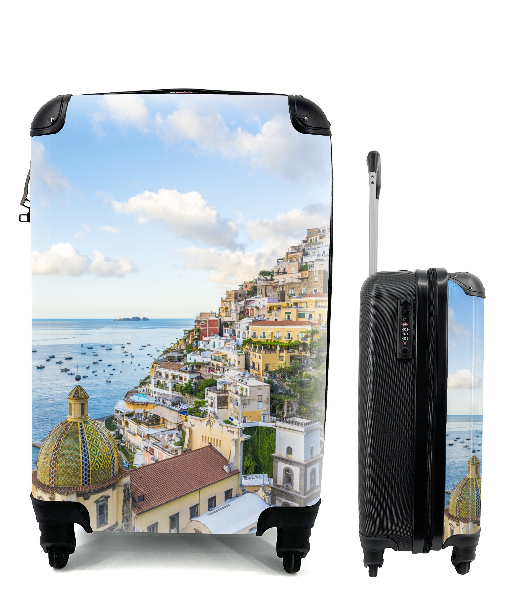 MuchoWow Handgepäckkoffer Italien - Positano - Wasser, 4 Rollen, Reisetasche mit rollen, Handgepäck für Ferien, Trolley, Reisekoffer