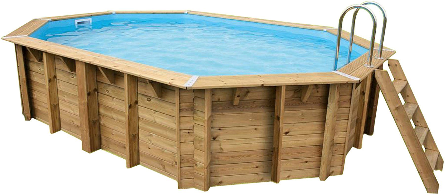 Ubbink Ovalpool Sunwater (Komplett-Set, 11-tlg), 300 x 490 x 120 cm, Holzpool komplett mit Filteranlage