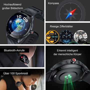 OKWISH Damen Herren Smart Watch Sportuhr Armbanduhr Fitness Uhr Uhren Tracker Smartwatch (1,43 Zoll) 300mAh Li-Ionen Armband Fitnessuhr mit 100+ Sportmodi, 1-tlg., IP68 Wasserdicht, Bluetooth Anrufe, iOS/Android, Pulsmesser Schrittzähler Schlafmonitor Aktivitätstracker usw