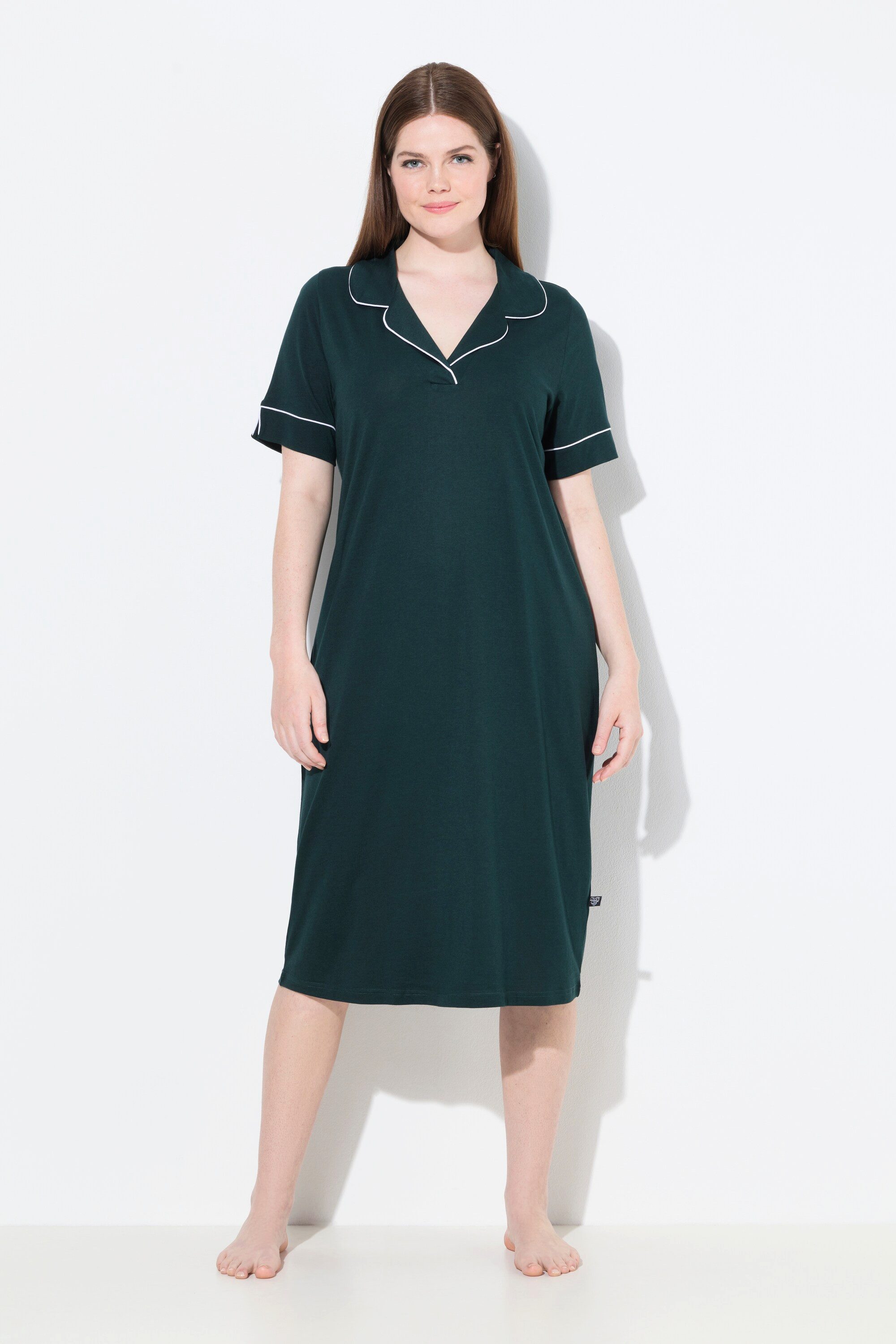 Ulla Popken Nachthemd Nachthemd Zierpaspeln Reverskragen Halbarm günstig online kaufen