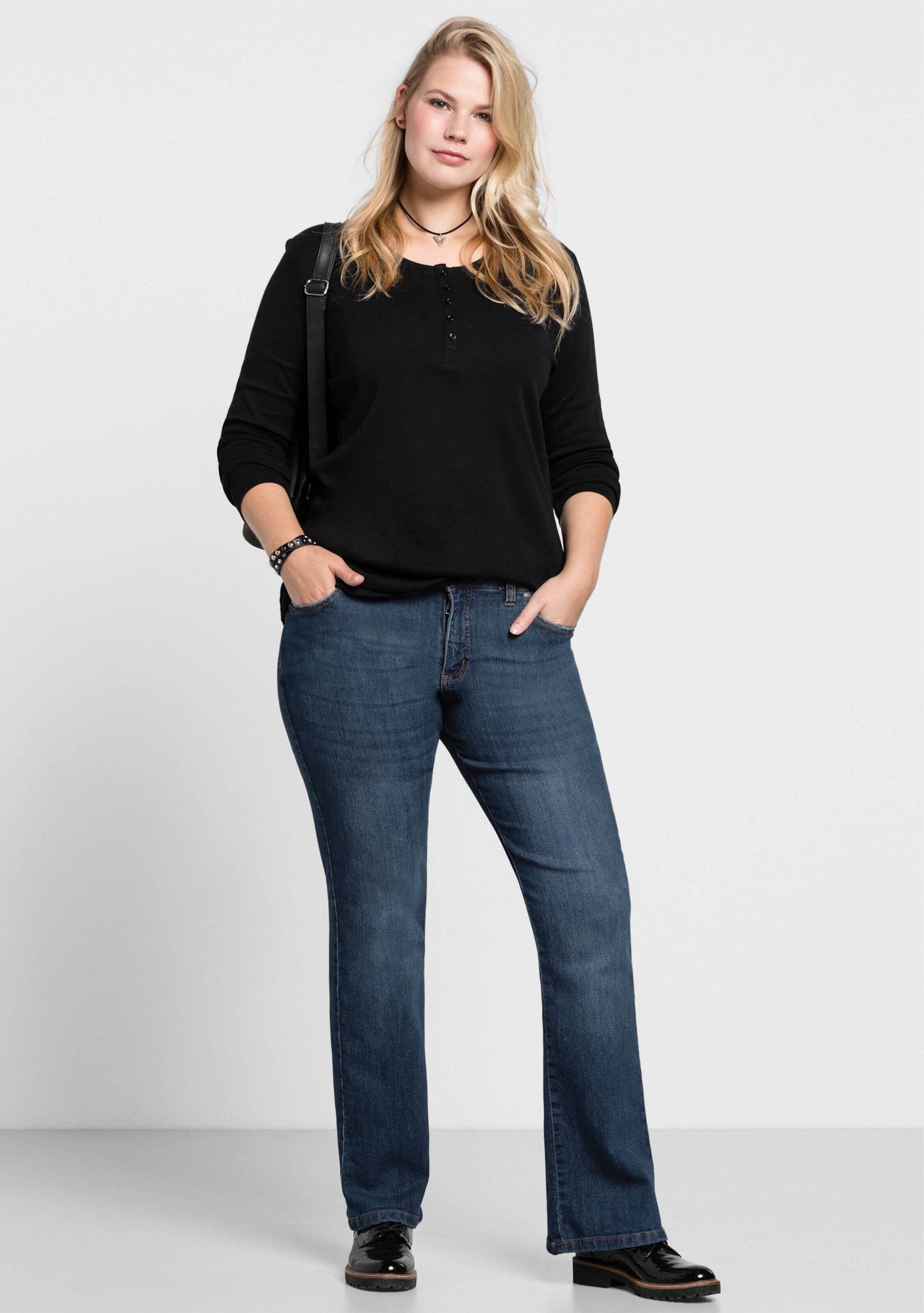 Sheego Bequeme Jeans Bootcut-Jeans in 5-Pocket-Form, mit Used-Effekten – Bild 4 von 5