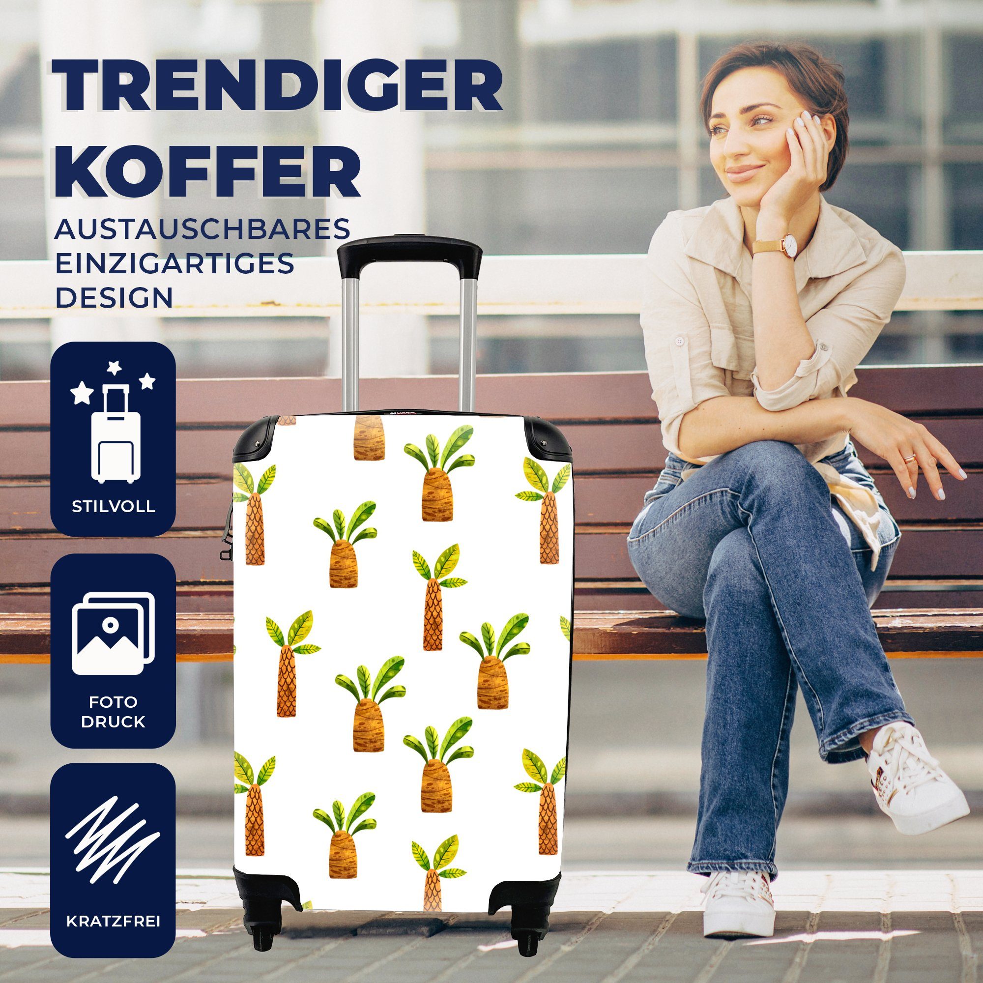 MuchoWow Handgepäckkoffer Dschungel rollen, mit Ferien, - Handgepäck Reisekoffer für Design, Trolley, 4 Rollen, - Reisetasche Palme