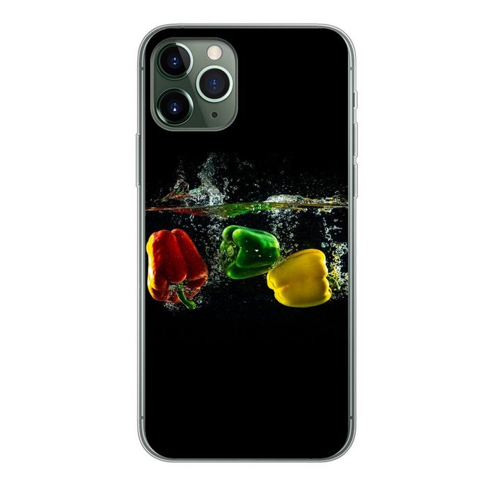 MuchoWow Handyhülle Paprika - Gemüse - Wasser - Schwarz - Rot - Grün - Gelb Handyhülle Apple iPhone 11 Pro Smartphone-Bumper Print Handy