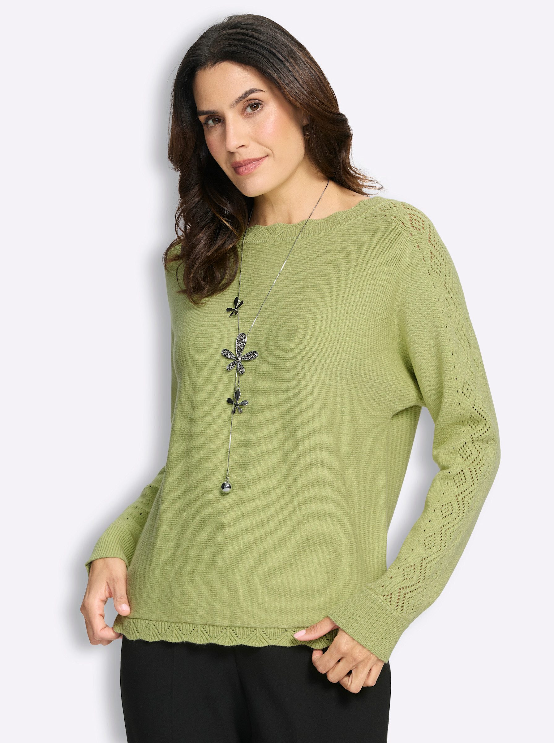 Strickpullover Langarm-Pullover Langarm Ajour, Jersey