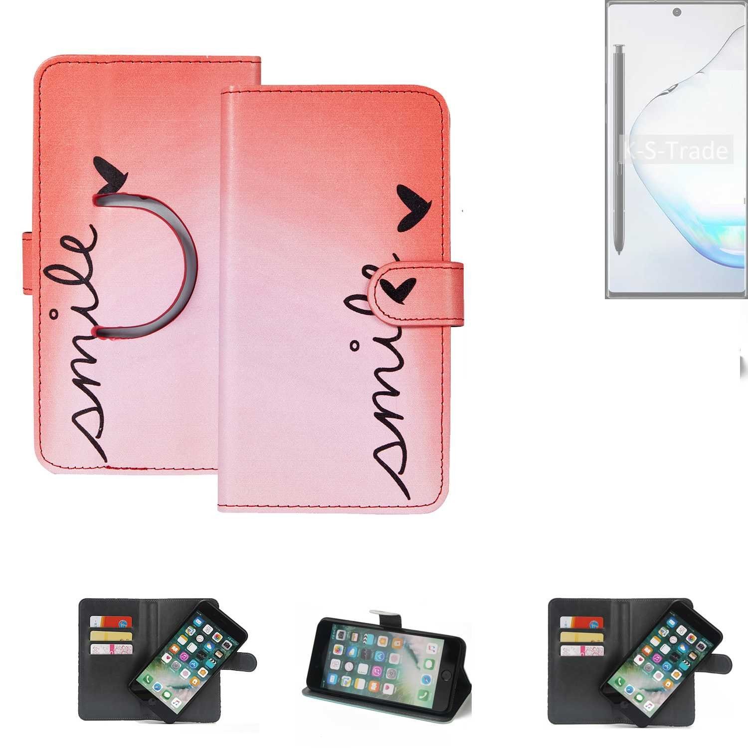 K-S-Trade Handyhülle für Samsung Galaxy Note 10, Schutzhülle Handyhülle Hülle cover bookstyle Etui ''smile'' rot