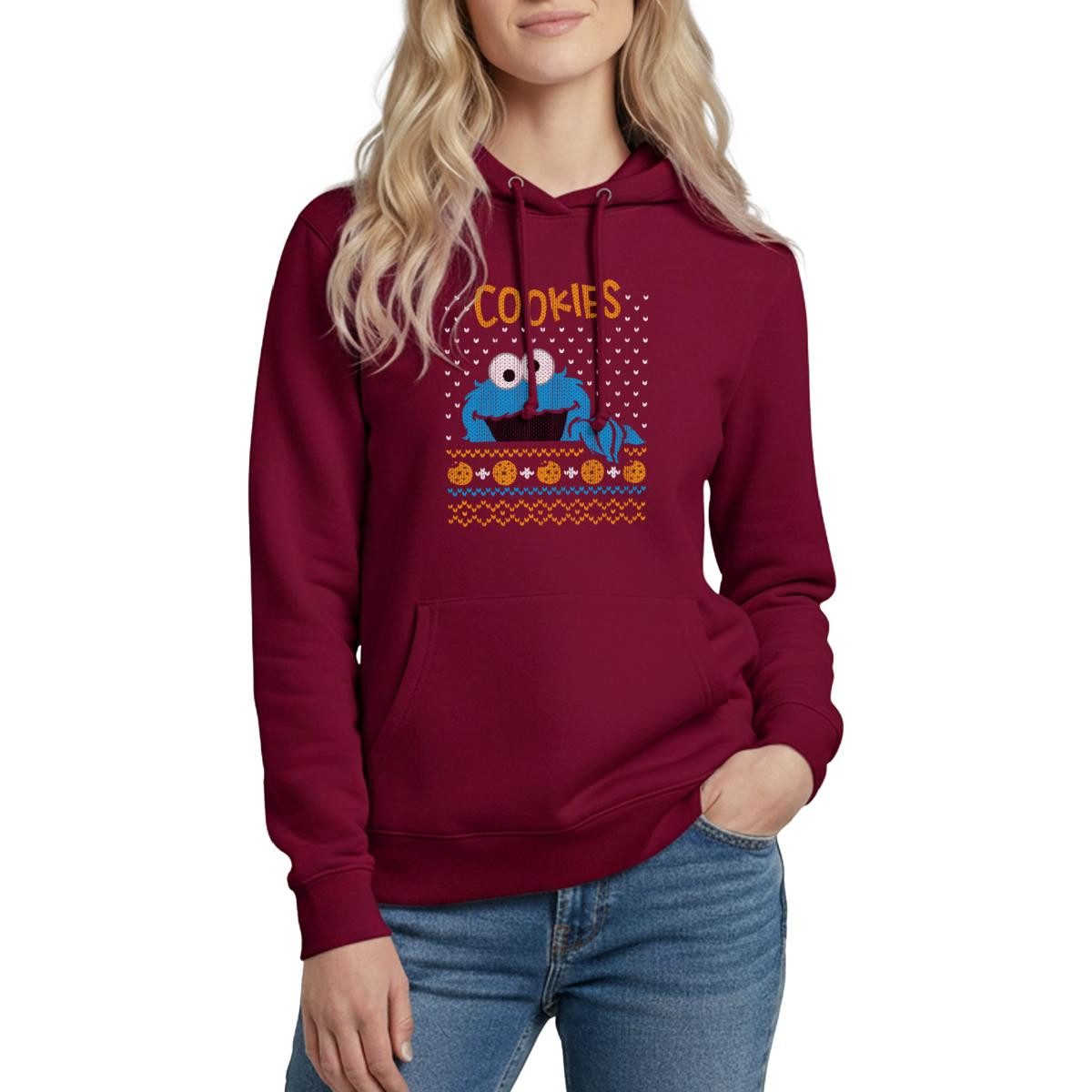 Spreadshirt Hoodie Sesamstraße Krümelmonster Ugly Xmas Damen Hoodie (1-tlg)