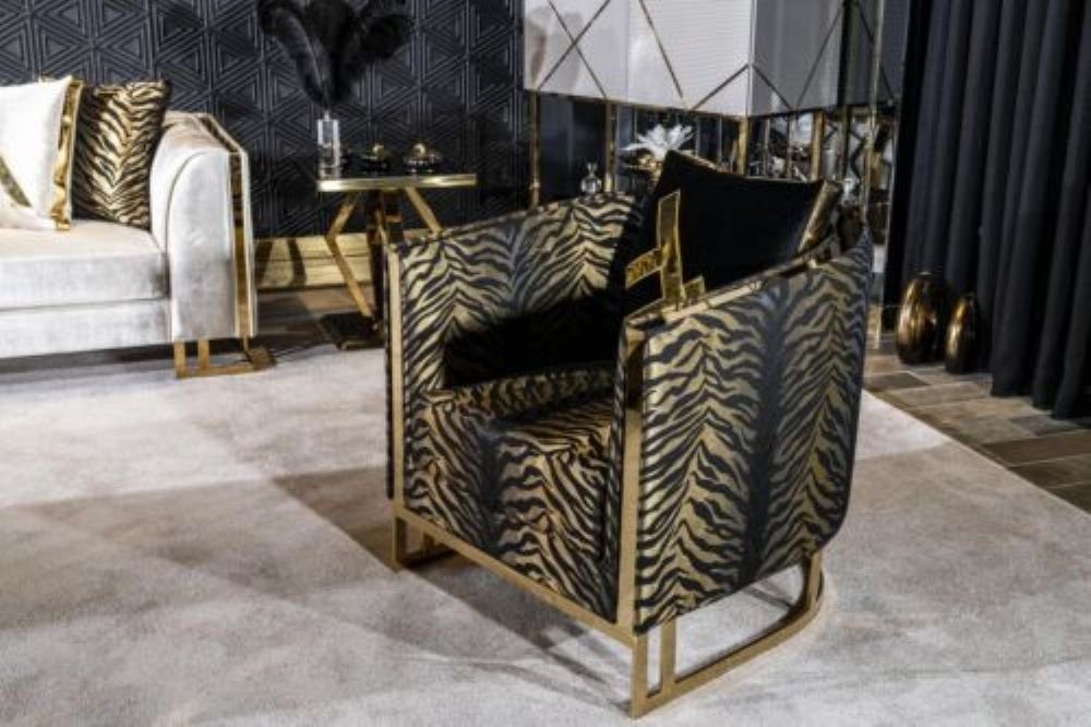 JVmoebel Sessel Made Sitz Holz Modern in Stoff Metall, Luxus Modern Stil Sessel Europa Möbel