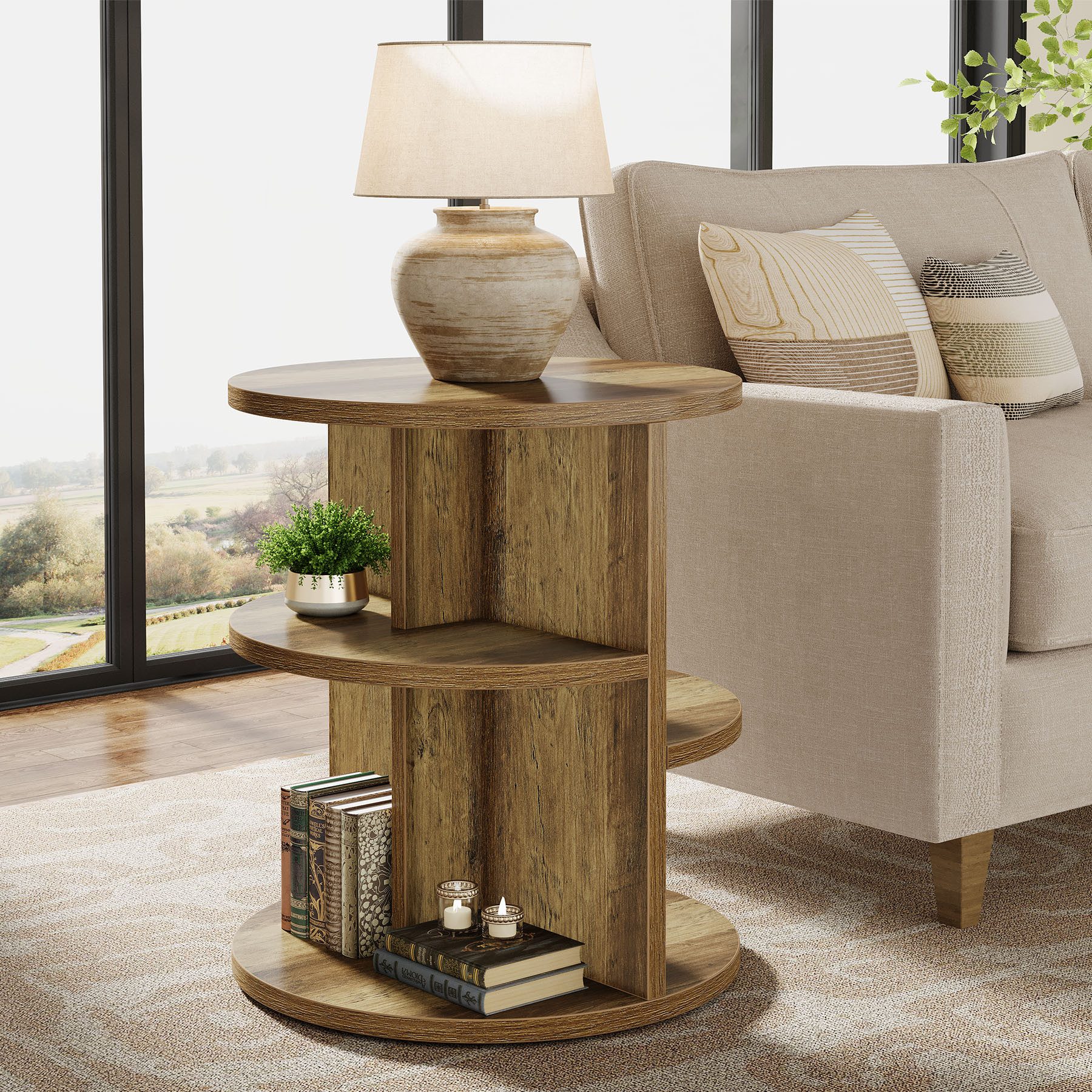 Tribesigns Beistelltisch Runder Couchtisch, 60×60×65cm 3-Etagen-Tisch günstig online kaufen