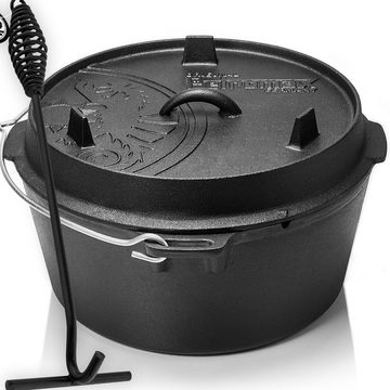 Petromax Schmortopf Feuertopf Dutch Oven ft9 ohne Füsse 8-14 Personen 7,5l, Gusseisen (Spar-Set, 6-tlg., Topf+Deckel+Deckelheber+Paste+Schaber+Feuer-Kit), induktionsgeeignet