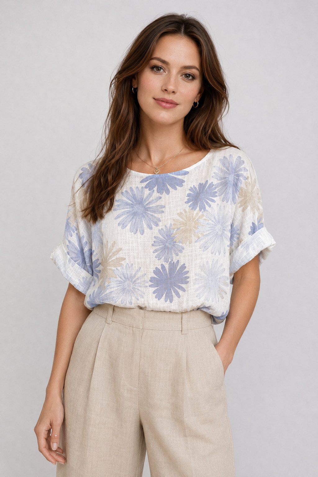 ITALY VIBES Kurzarmshirt - Blusenshirt - Blumenprint Bluse Damen - Sommerbluse ONE SIZE passend für Größen S-XL