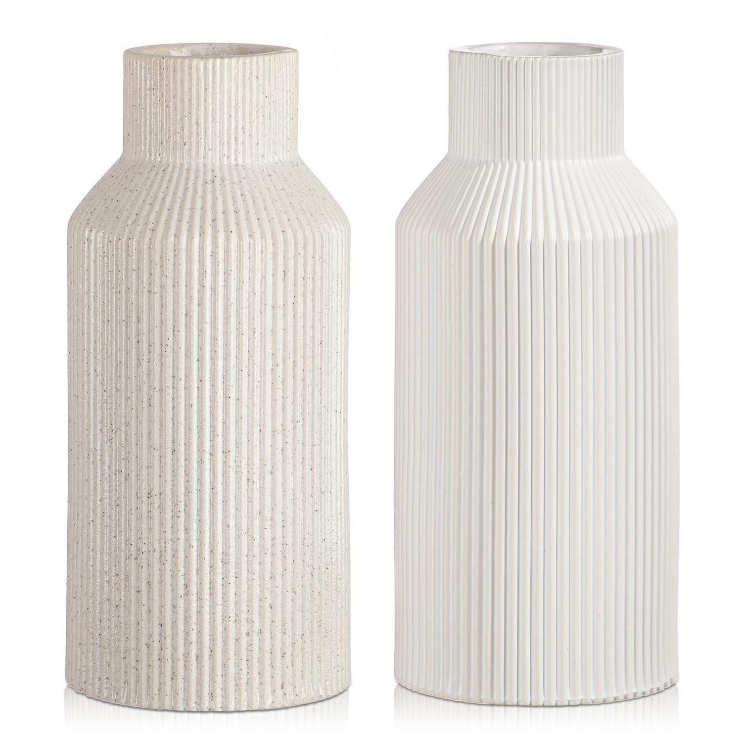 LuxusKollektion Tischvase 2er Set Keramik Vase Boho Matt 20cm Weiß (2 St)