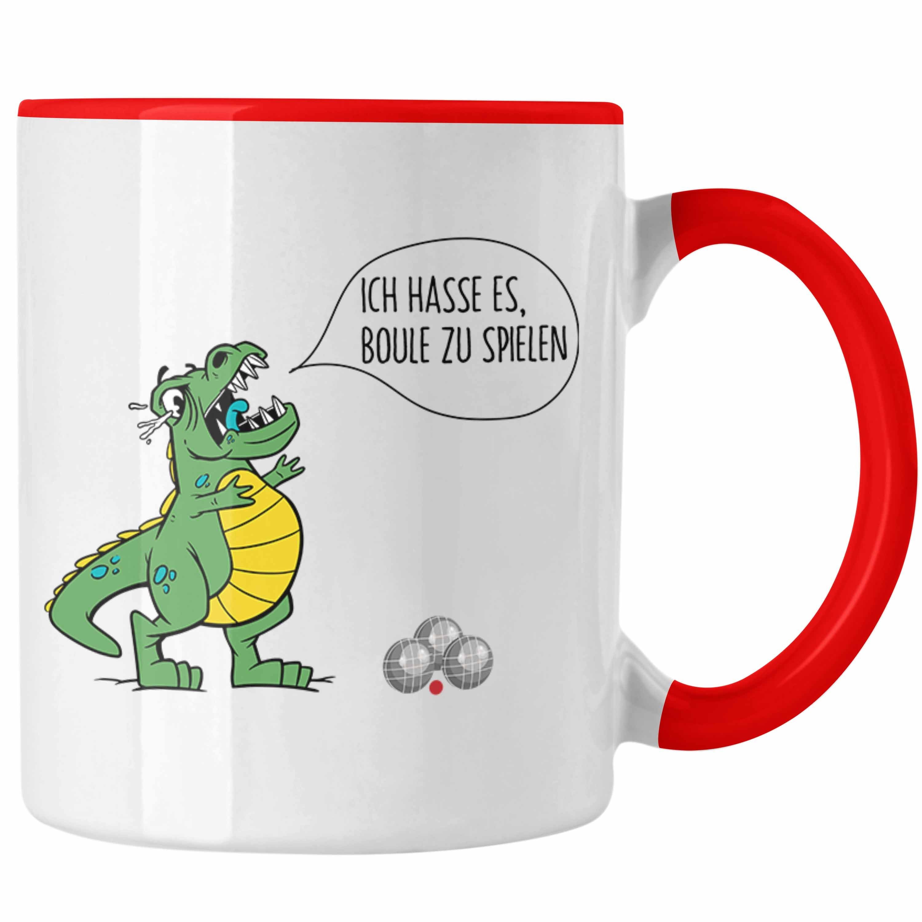 Trendation Tasse Boule Tasse Geschenk Boule-Spieler Geschenkidee Spruch T-Rex Dino Ich Rot