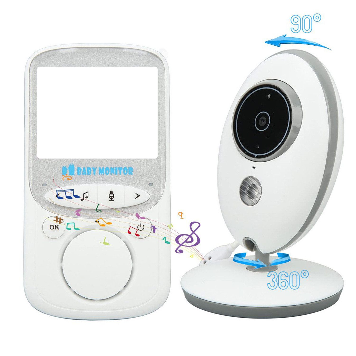 Babyphone 2.4"LCD,Nachtsicht,Temperaturanzeige,Schlaflieder, Gegensprechfunktion