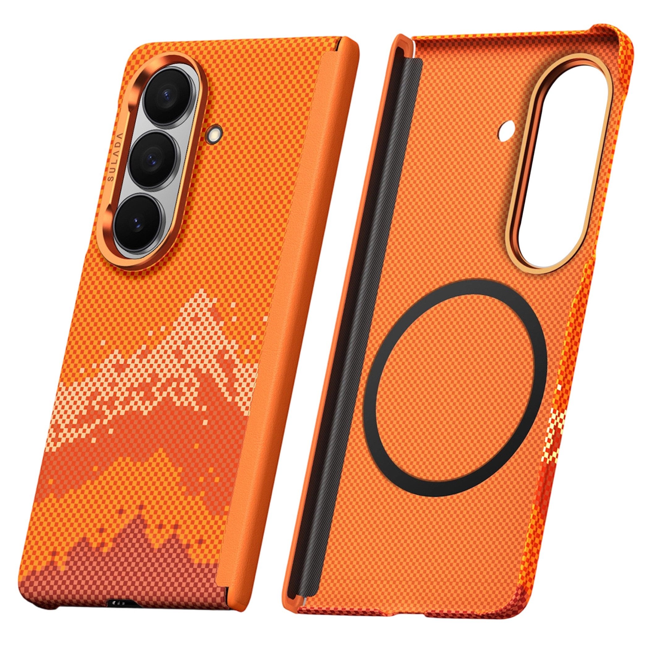 Wigento Handyhülle MagSafe Drehkippständer Samsung Galaxy Z Fold7 5G Kameraschutz Orange 8,00 Zoll und 6,5 Zoll, Magnetisch, Stoßfest