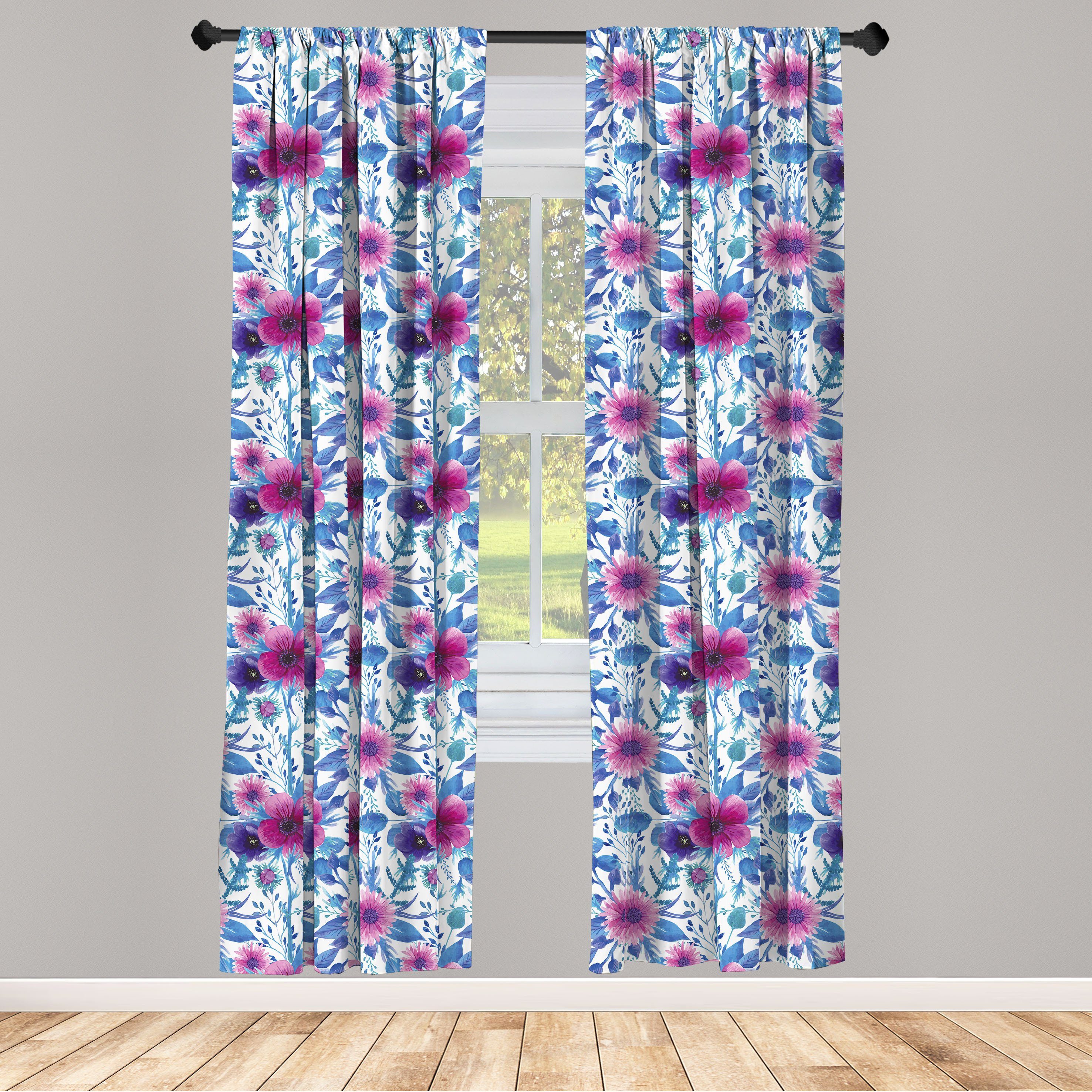 Gardine Vorhang für Wohnzimmer Schlafzimmer Dekor, Abakuhaus, Microfaser, Frühling Aquarell Nosegay Blumen