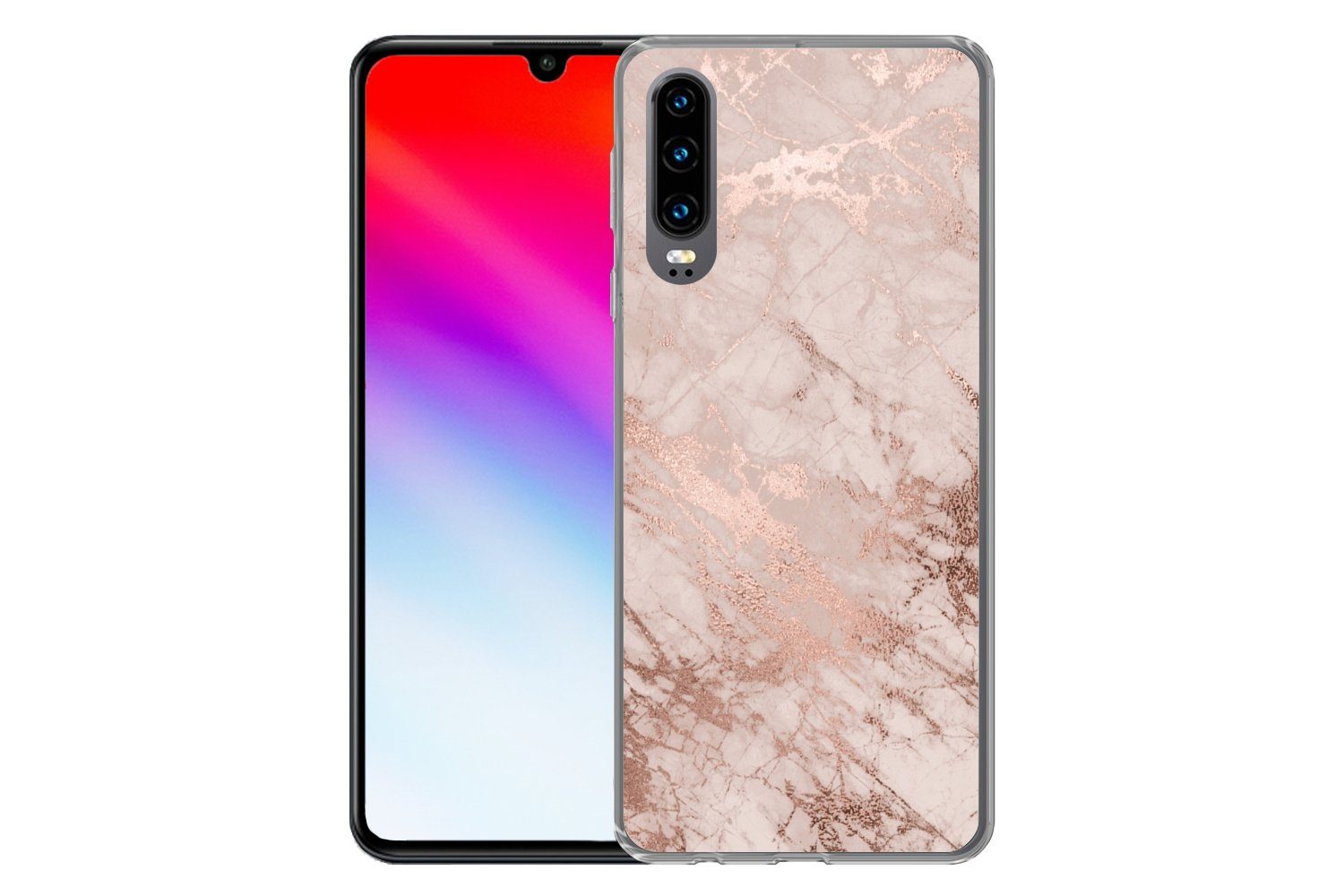 MuchoWow Handyhülle für Huawei P30 Marmor - Rosa - Luxus - Marmoroptik - Glitzer - Design, Handy Case, Silikon, Bumper Case Dünn