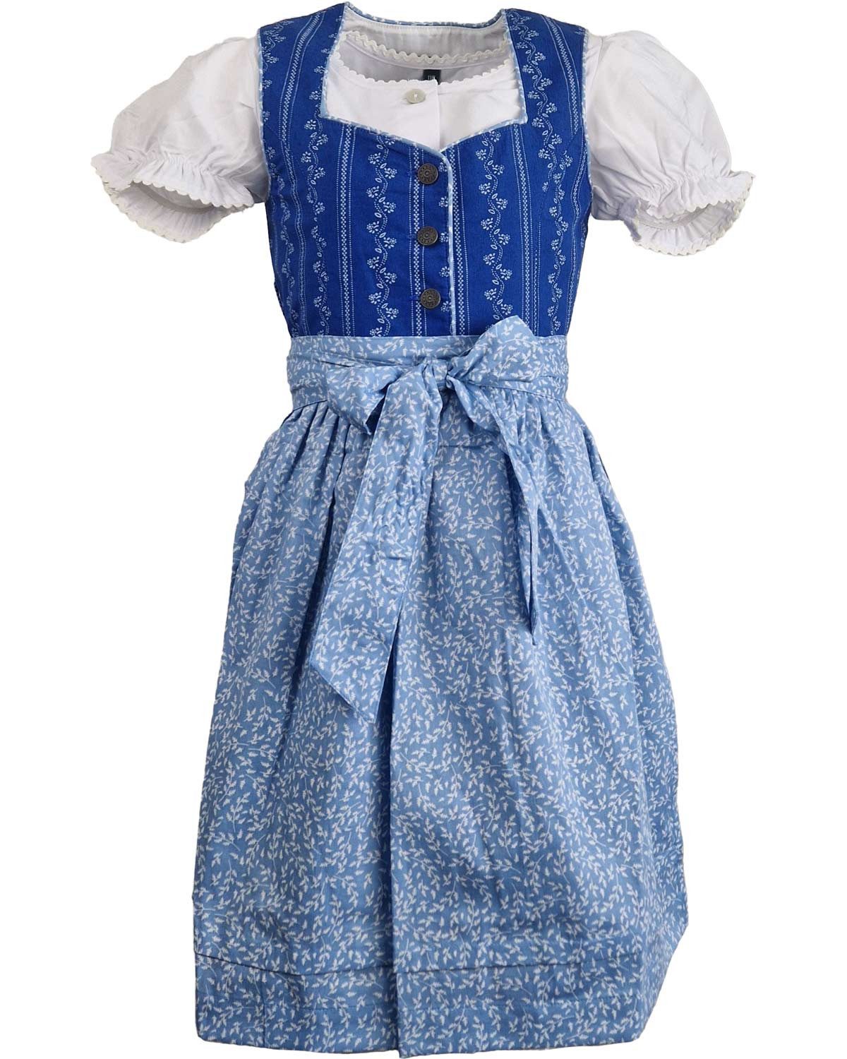 Dirndl 'Gabriella' 3-tlg. mit Bluse Blümchenmuster, Blau