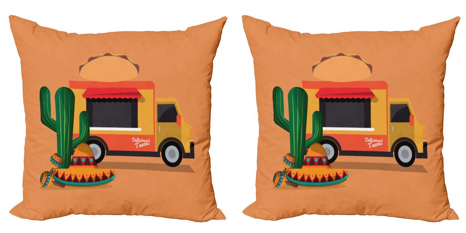 Kissenbezüge Modern Accent Doppelseitiger Digitaldruck, Abakuhaus (2 Stück), Mexikaner Food Truck Delicious Food