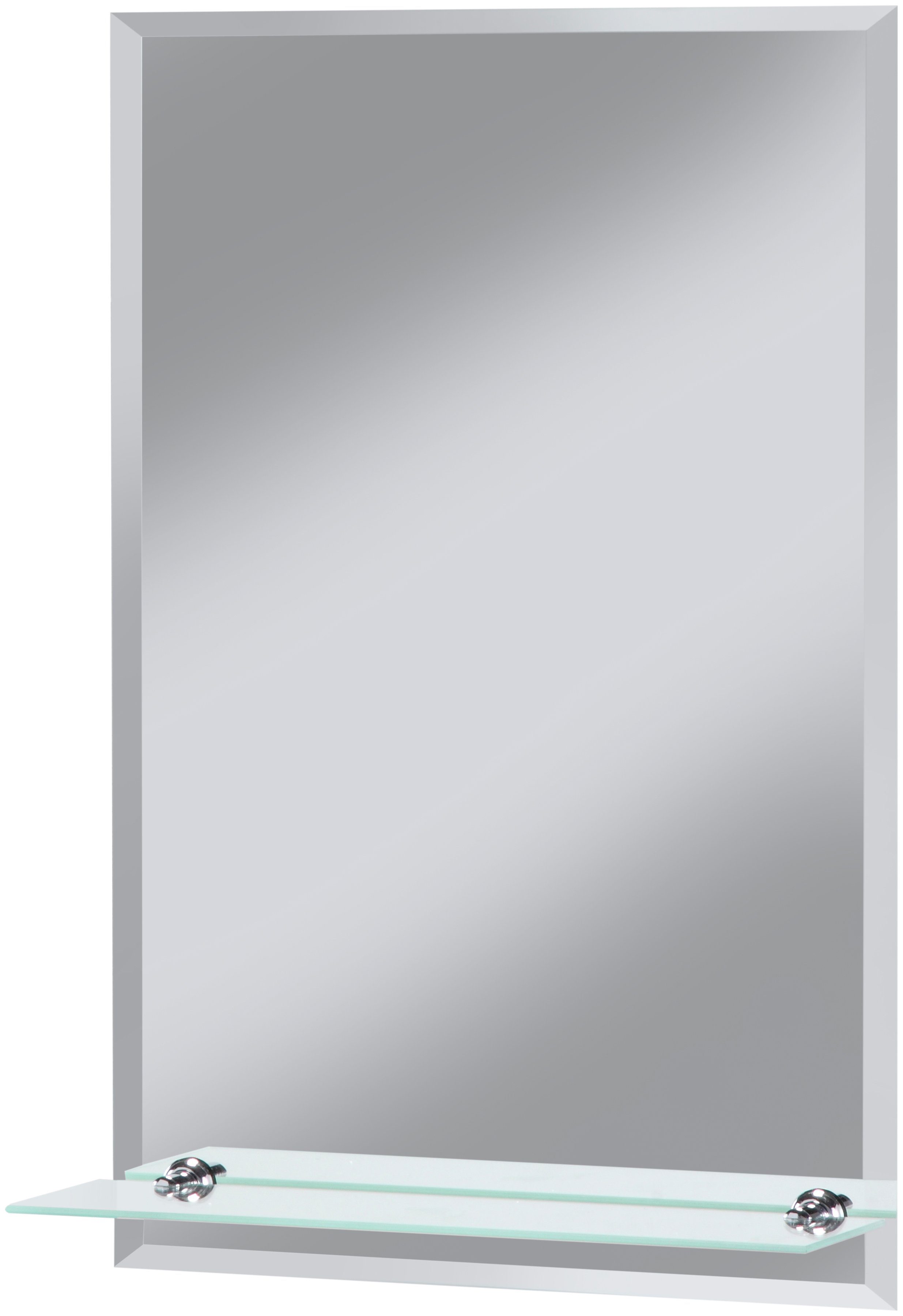 welltime Badspiegel Flex, Wandspiegel mit Glasablage, eckig,  Facettenschliff, 40x60cm