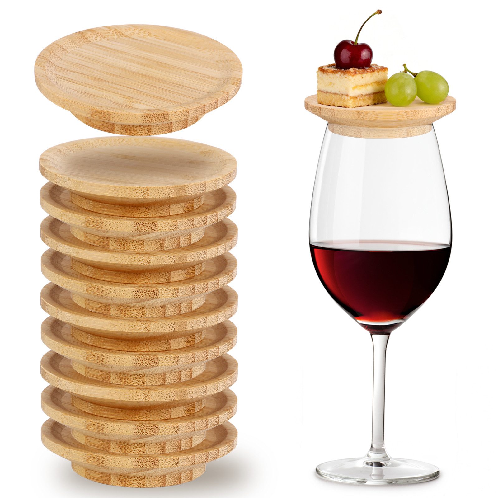 BlingBin Getränkeuntersetzer 10 Stück Weinglas-Untersetzer aus Bambus, Charcuterie Brett Topper, Zubehör für Weinglas, 10er Set, 10-tlg., für Vorspeisenteller und Desserts Getränke, Familienessen & Party