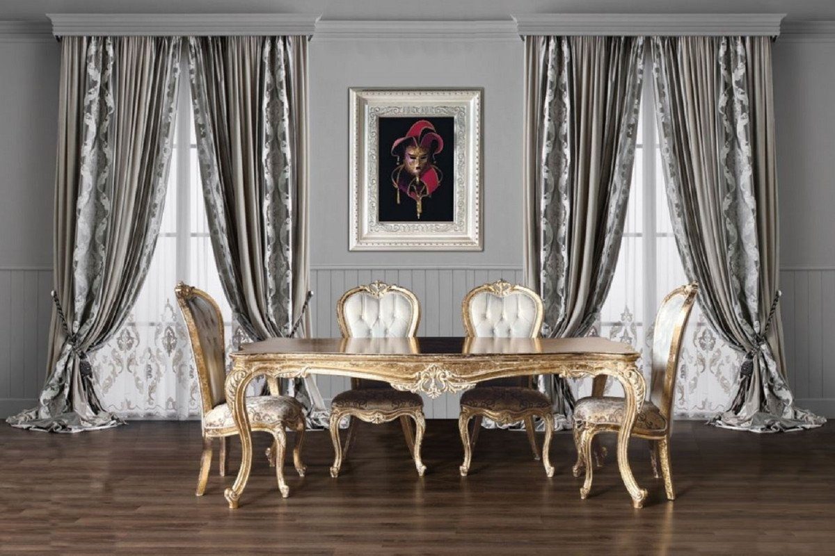 & Gold Antik Barock / - Esszimmerstuhl Esszimmerstuhl - Luxus - Möbel elegantem / 6er Küchen Stühle Gold Padrino Casa Weiß mit Barock Set Edel Esszimmer Prunkvoll Set Handgefertigtes Muster