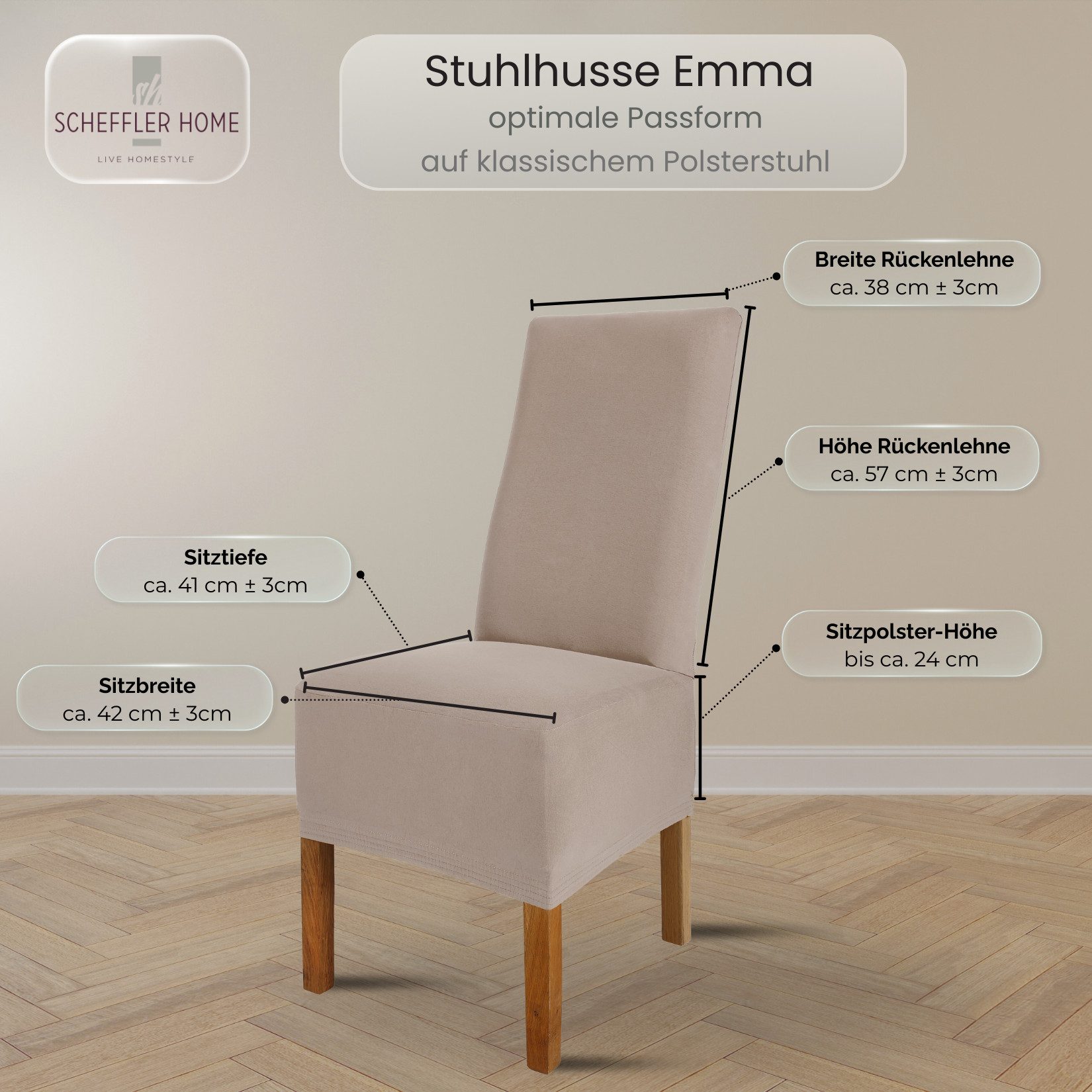 sh SCHEFFLER-HOME LIVE HOMESTYLE Stuhlhusse Moderner Stuhlbezug "Emma" aus elastischer Baumwolle Cottina, abnehmbarer & waschbarer Spannbezug für Stühle