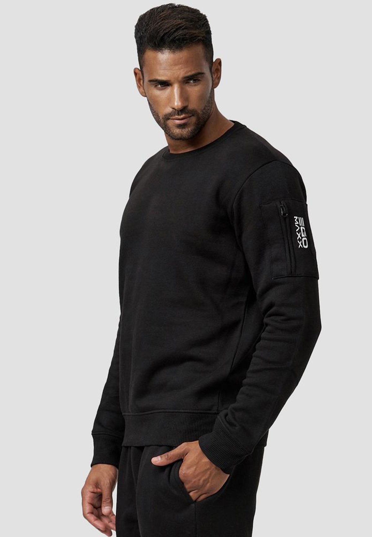 in Kapuze ohne Egomaxx mit Schwarz Sweatshirt 4240 Sweatshirt Pullover Armtasche