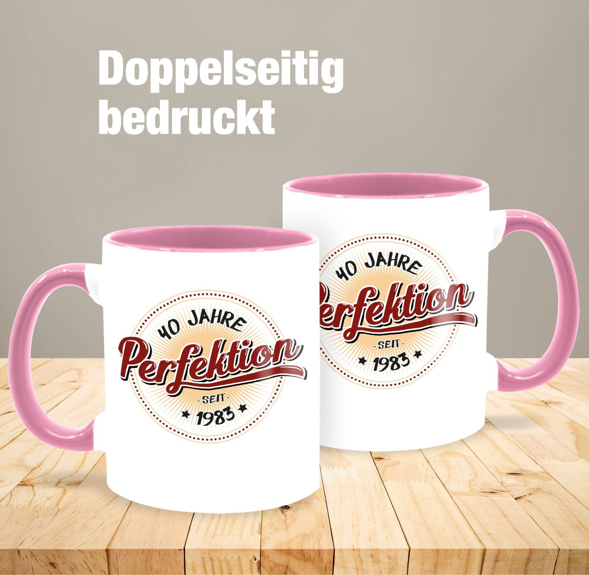 Keramik, Vierzig Jahre Tasse Rosa Geburtstag 1 Perfektion Shirtracer seit 40. Tasse 1983,